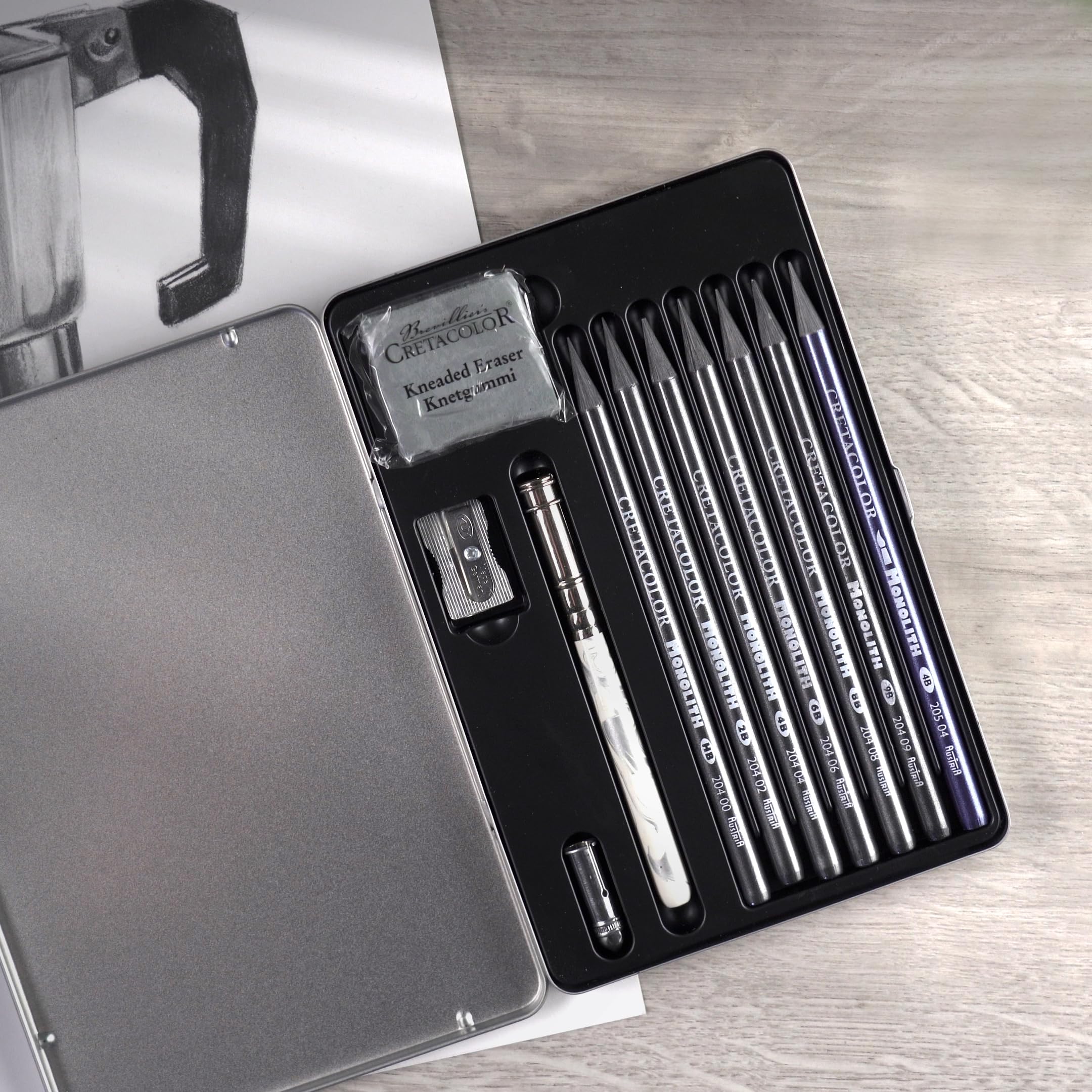 CRETACOLOR Monolith Graphite Set - Artist Pens Made of Full Lead with Accessories - Drawing Set with Water-soluble Graphite, Kneading Rubber, Sharpener & Holder - for Draftsmen & Creatives - Image 9