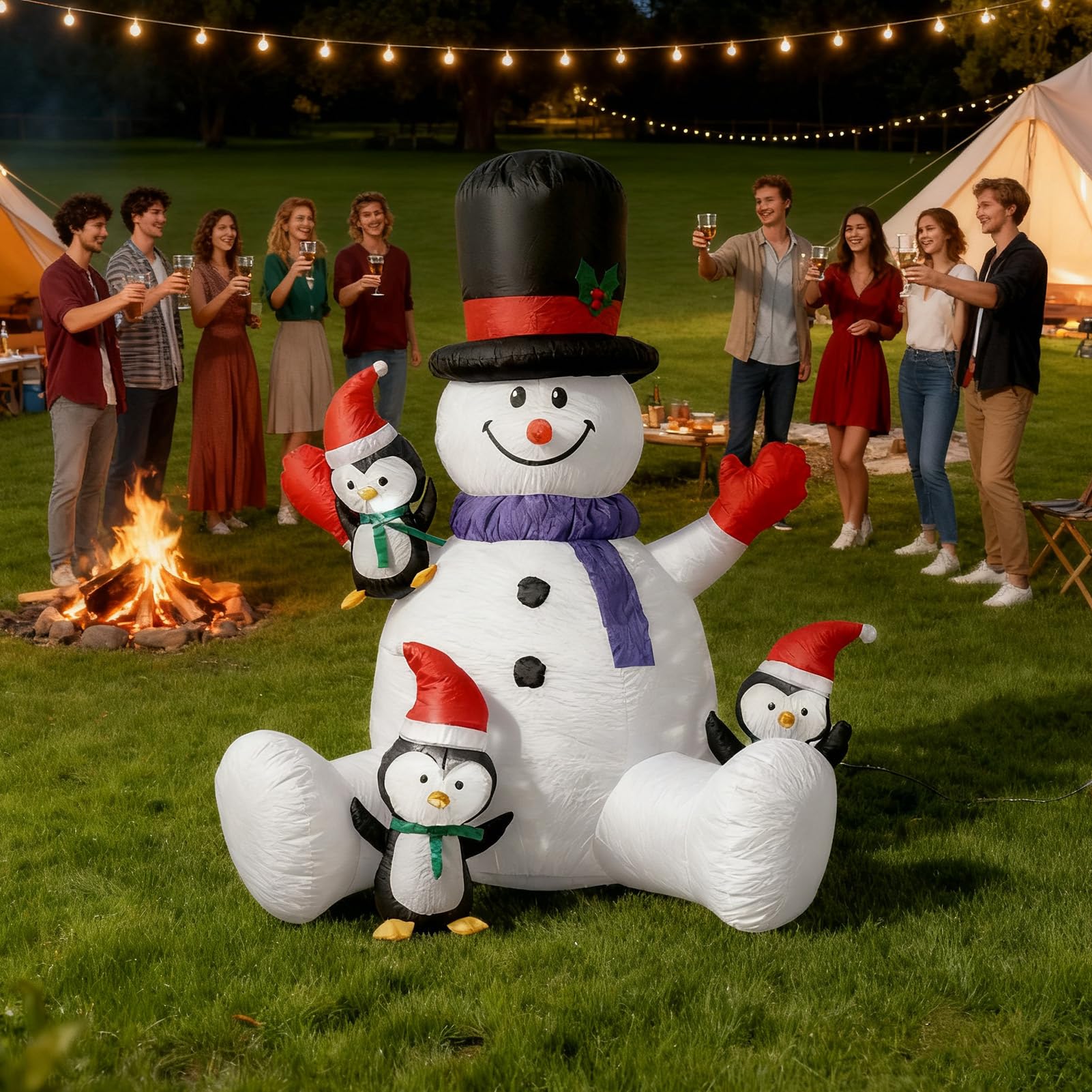 Bonhomme De Neige Gonflable De Noël Décoration Gonflable de Fêtes avec LED | Bonhomme De Neige Assis Pour Fête À Gonfler pour Fête Jardin Porche Terrasse Photo Familiale