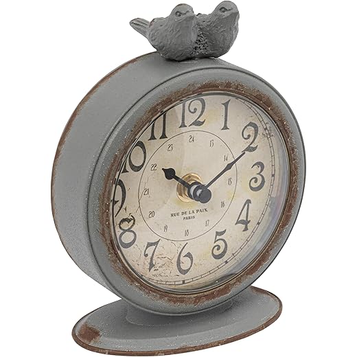 Grey Pewter Mantel Clock with Birds