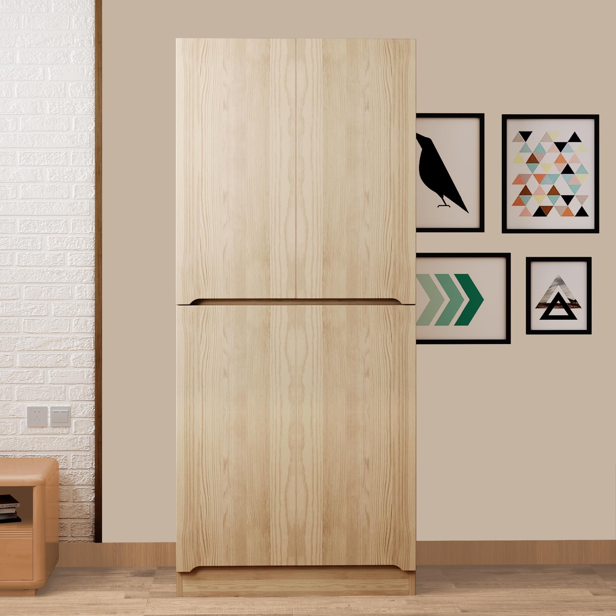 Armario 70 × 40 × 170 cm con diseño de doble puerta, amplio espacio de almacenamiento para la familia, fácil instalación, construcción estable, armario de dormitorio (color madera A)