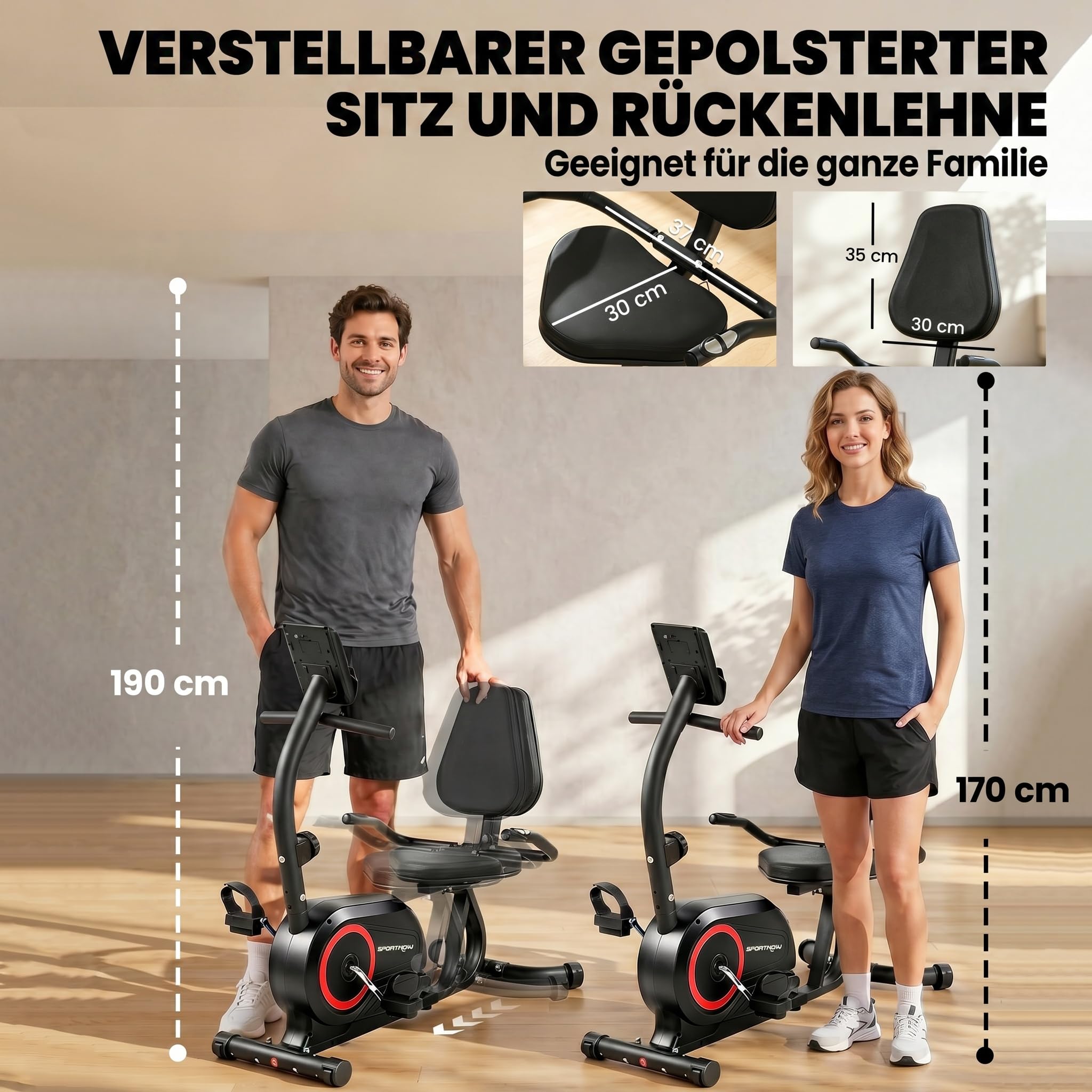 SPORTNOW Liegeergometer für Zuhause mit 8 verstellbar Widerstandsstufe Magnetbremse APP Pulssensor LCD-Display Verstellbar Fußriemen, Senioren Liegefahrrad Heimtrainer mit verstellbarer Rückenlehne