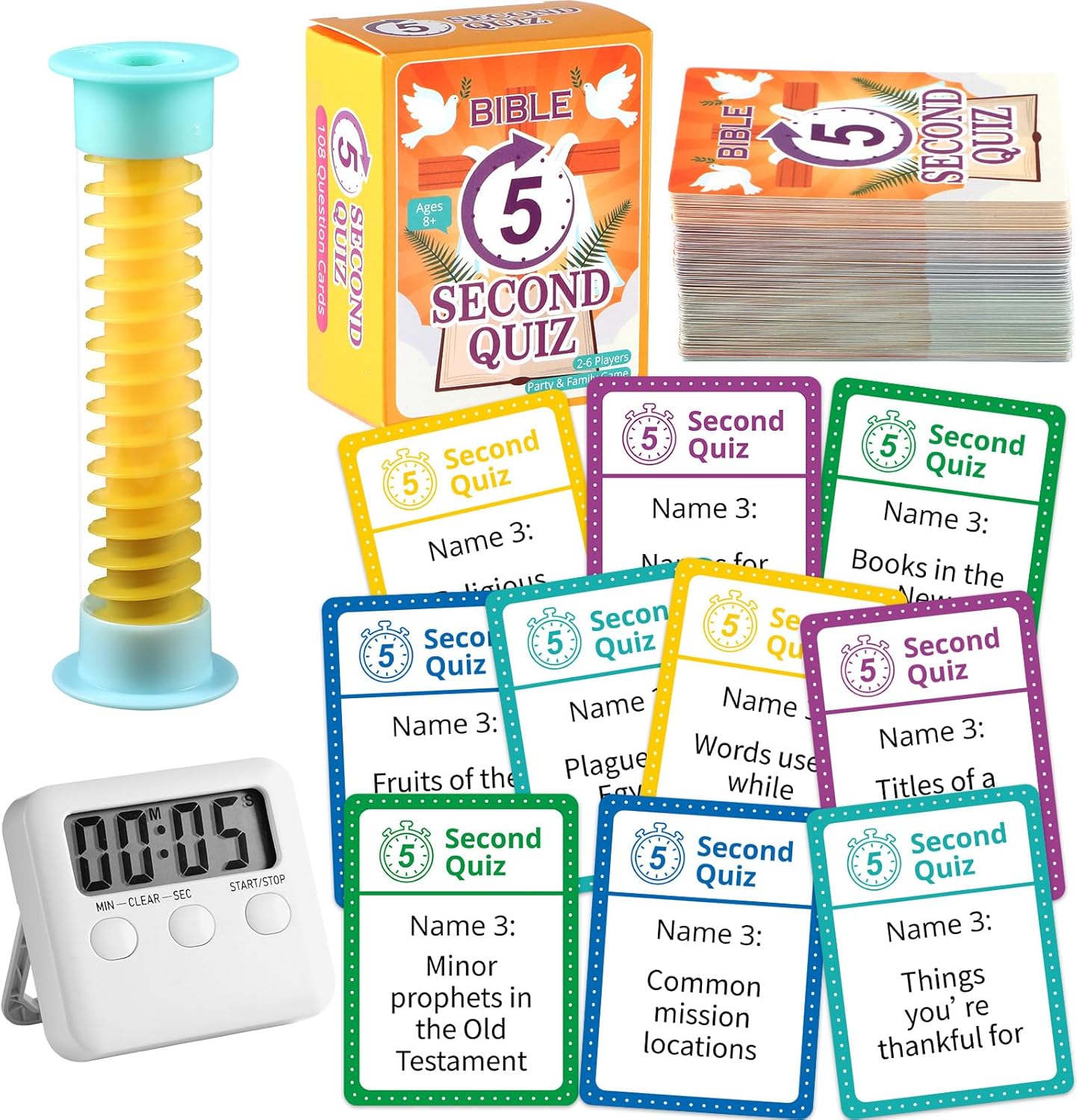 gisgfim 108 Pcs Easter Party 5 Second Game Simple Question Cards 5 Second Hourglass Question Card Games for Adults Family Party Fun Travel Game Night Sleepover Think Fast and Shout Out Answers
