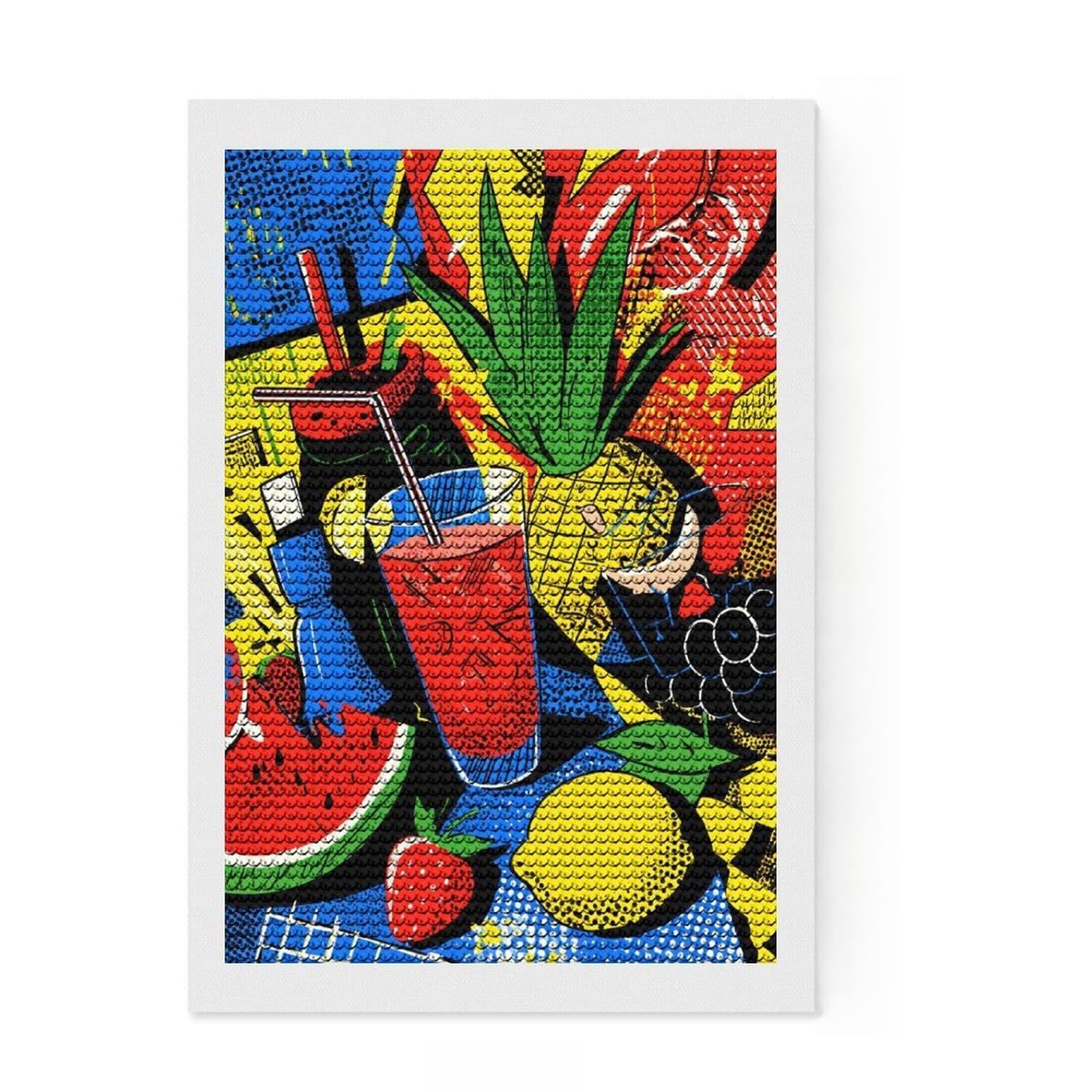 Junmoney Vibrant Fruit & Drink Art Diamond Painting Kit 8"x12", Aesthetic Room Decor, Christmas Gift, Farmhouse Decor, Holiday Gift Idea