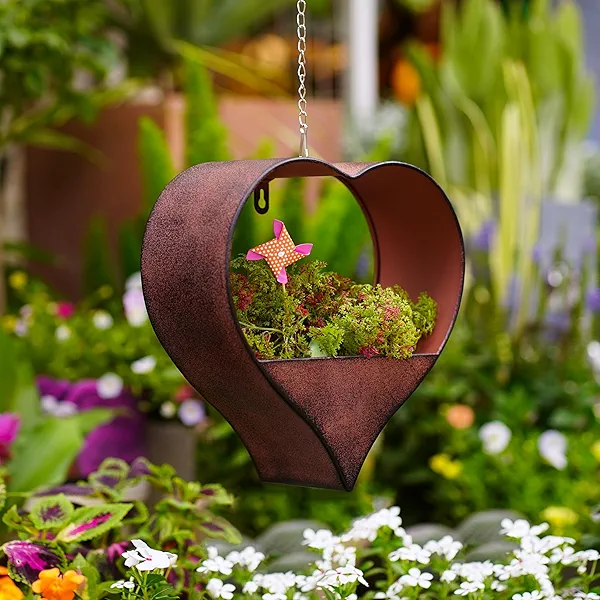 Philodwell Metal Plant Hangers Indoor and Outdoor: Birthday Gifts for Women Mom Wife Garden Lovers - Rustic Heart Shape Hanging Planters Perfect for Window Wall Living Room Office Decor