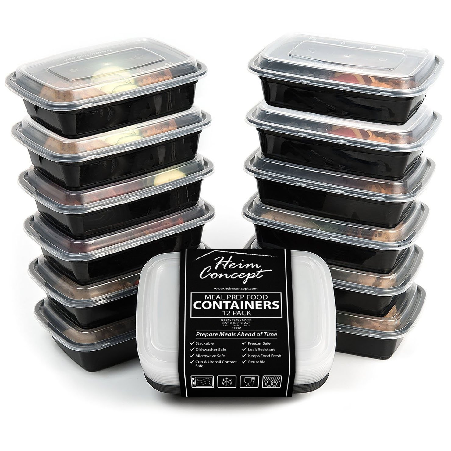 Premium Meal Prep Food Containers with Lids [Heim Concept] Durable Reusable Top Rack Dishwasher Safe Leak-Resistant Microwavable Compact Stackable Storage Meal Prep To-Go Container Convenience 12-pack