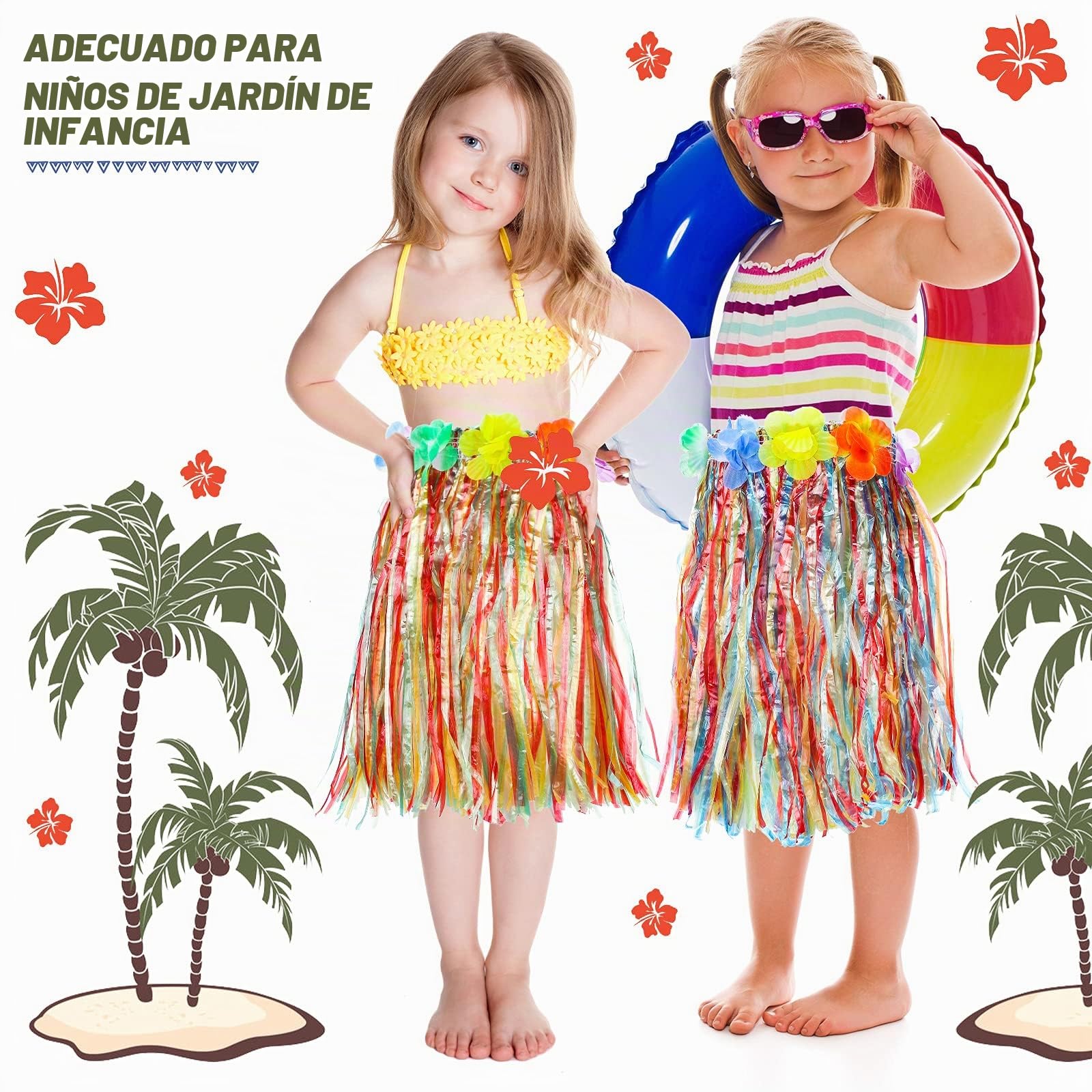 Sumind 30 Faldas de Luau Hula Coloridas para Niñas, 12 Pulgadas
