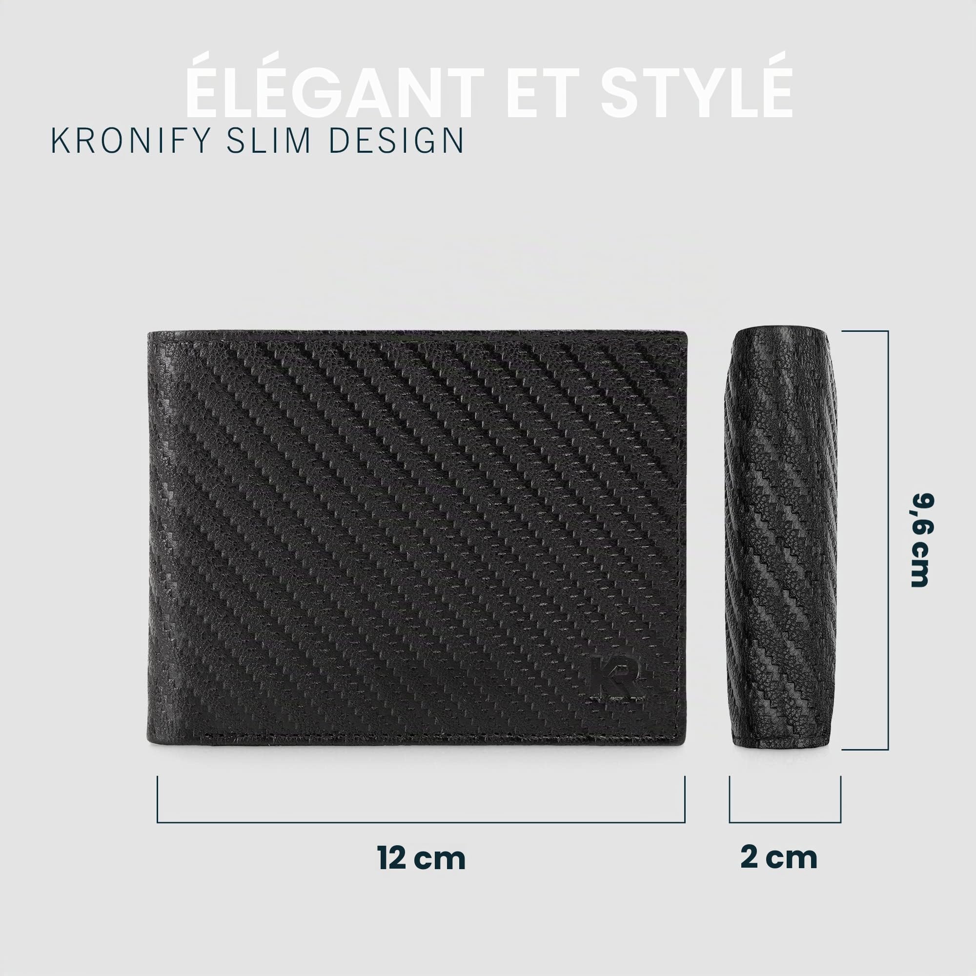 Portefeuille Homme Cuir Veritable - Porte Monnaie Protection RFID avec 13 Porte-Carte Homme Cuir, Poche à Glissière Rangement pour Pièces avec Boîte Cadeau, Carbone