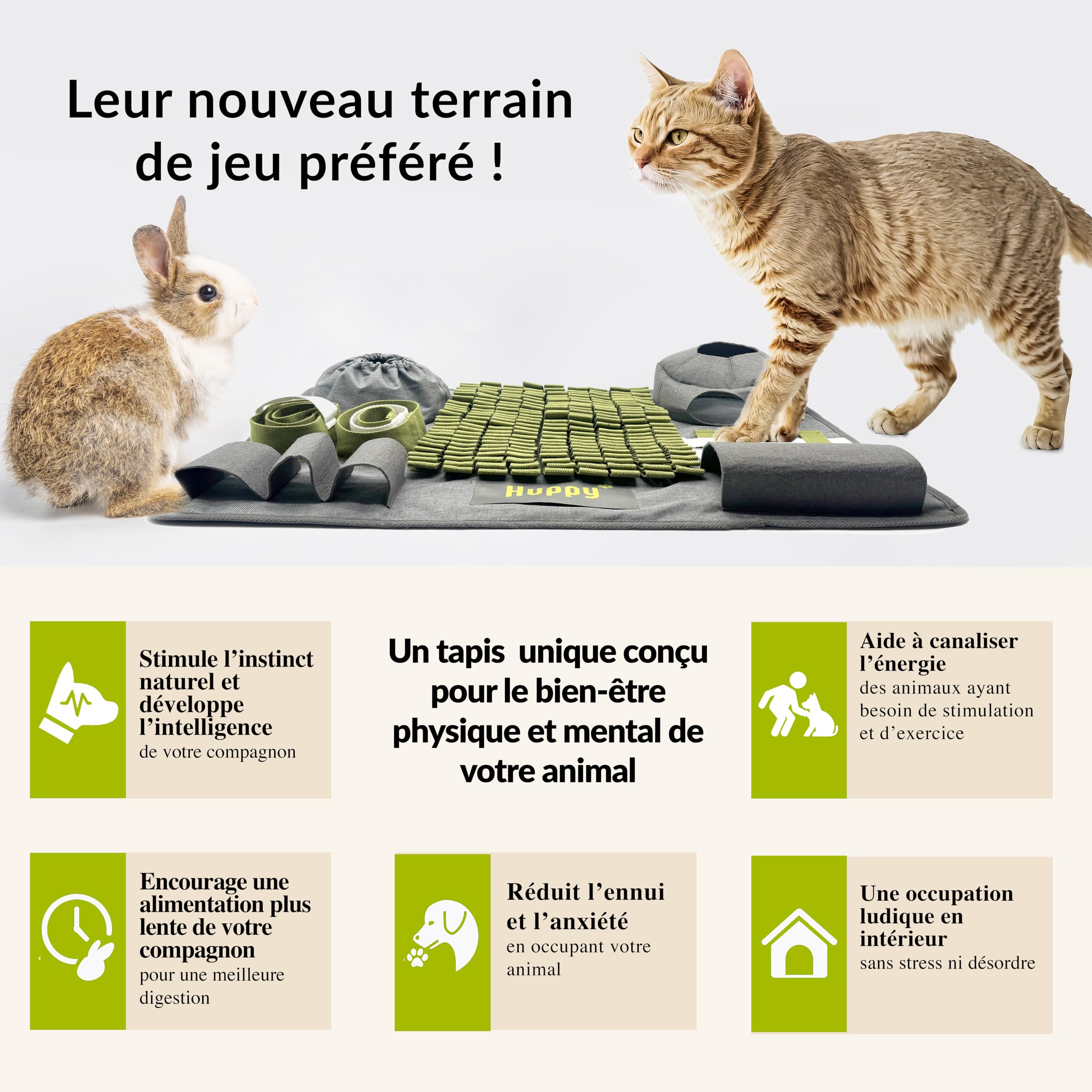 Huppy Tapis de Fouille Chien, Chat – Tapis à Renifler en Tissu Renforcé – Snuffle Mat – Gamelle Anti Glouton, Léchage – Jouet d’Occupation Chiot, Puzzle Alimentation