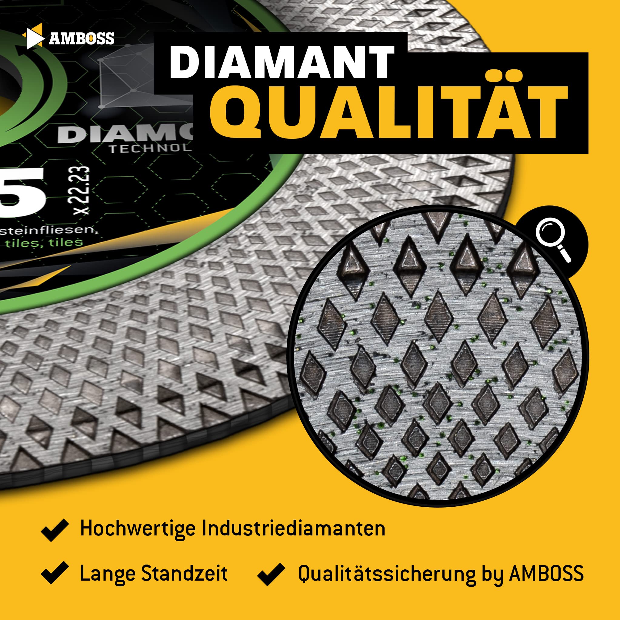 Amboss FFS 22"Premium" – Disque Diamant – Grès Cérames Durs (jusqu'à 1,2 Cm) / Granites Durs/ardoise/carrelage/tuyaux De Terre Cuite/fibre De Verre