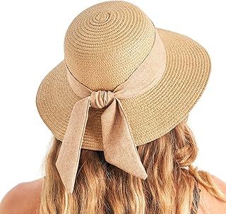 Gajaous Beach Sun Hats for Women with UPF 50+, Wide Straw Hat for Women with Bow Decoration, Lightweight Foldable Summer Travel Straw Hat