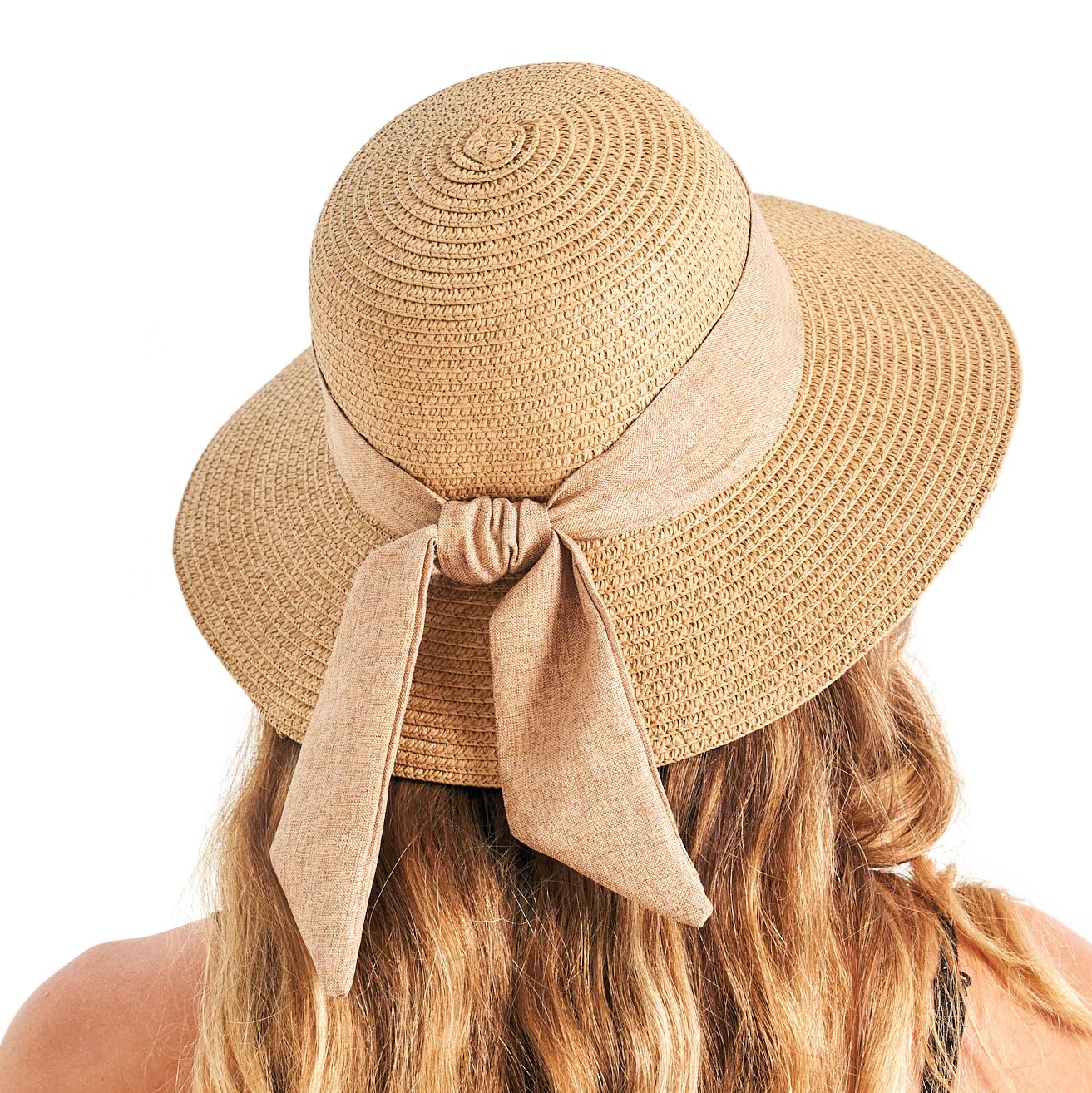 Gajaous Sombreros de playa para mujer UPF 50+, sombrero de paja de ala ancha para mujer con decoración de lazo, ligero, plegable, plegable, sombrero de paja para viaje de verano