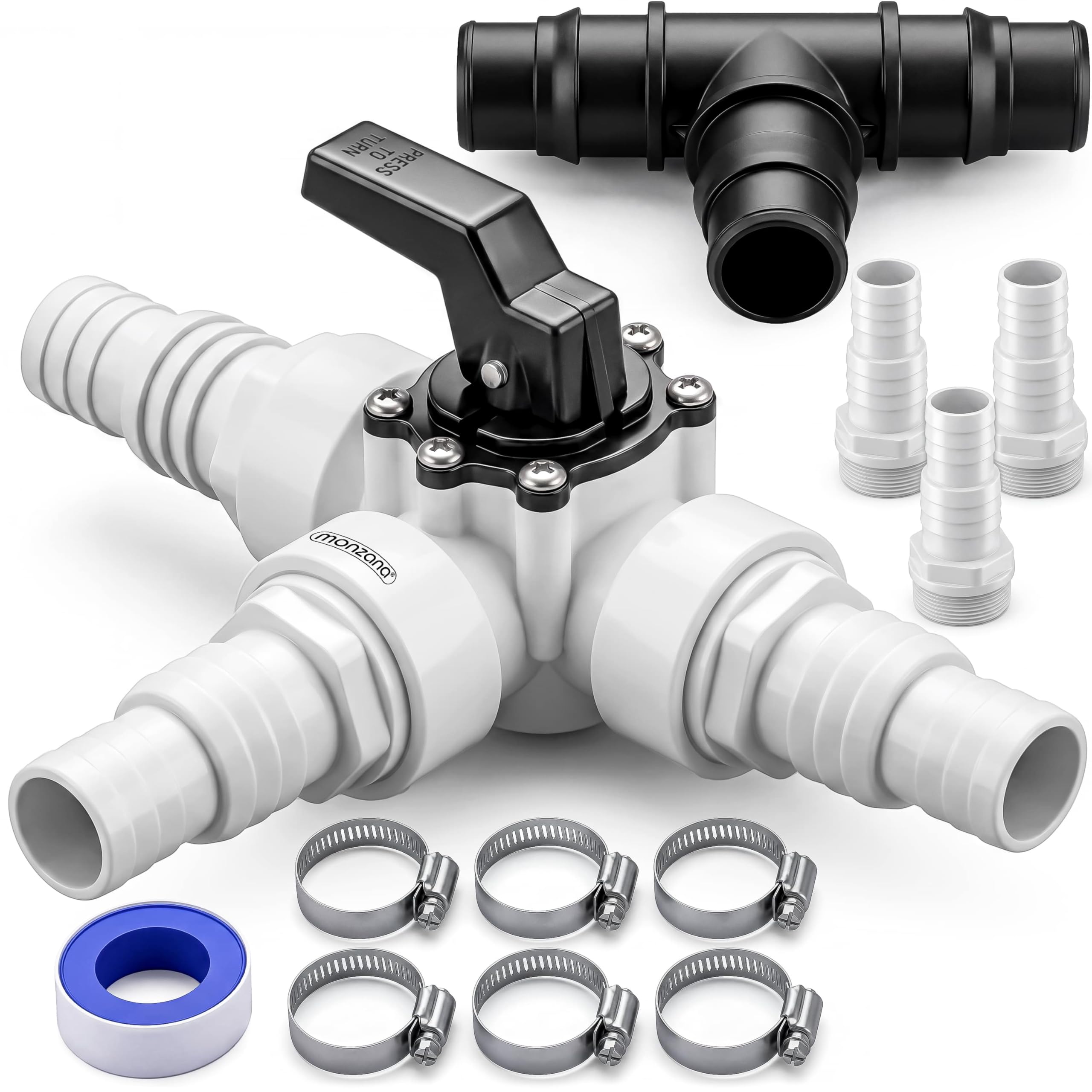 MONZANA® Solar Pool Heating Regulation Kit | Complete 12-Piece Bypass Set for Water Flow Control & Heater Valve Connectivity | Ideal for Heat Pump & Solar Heating Systems-image-9