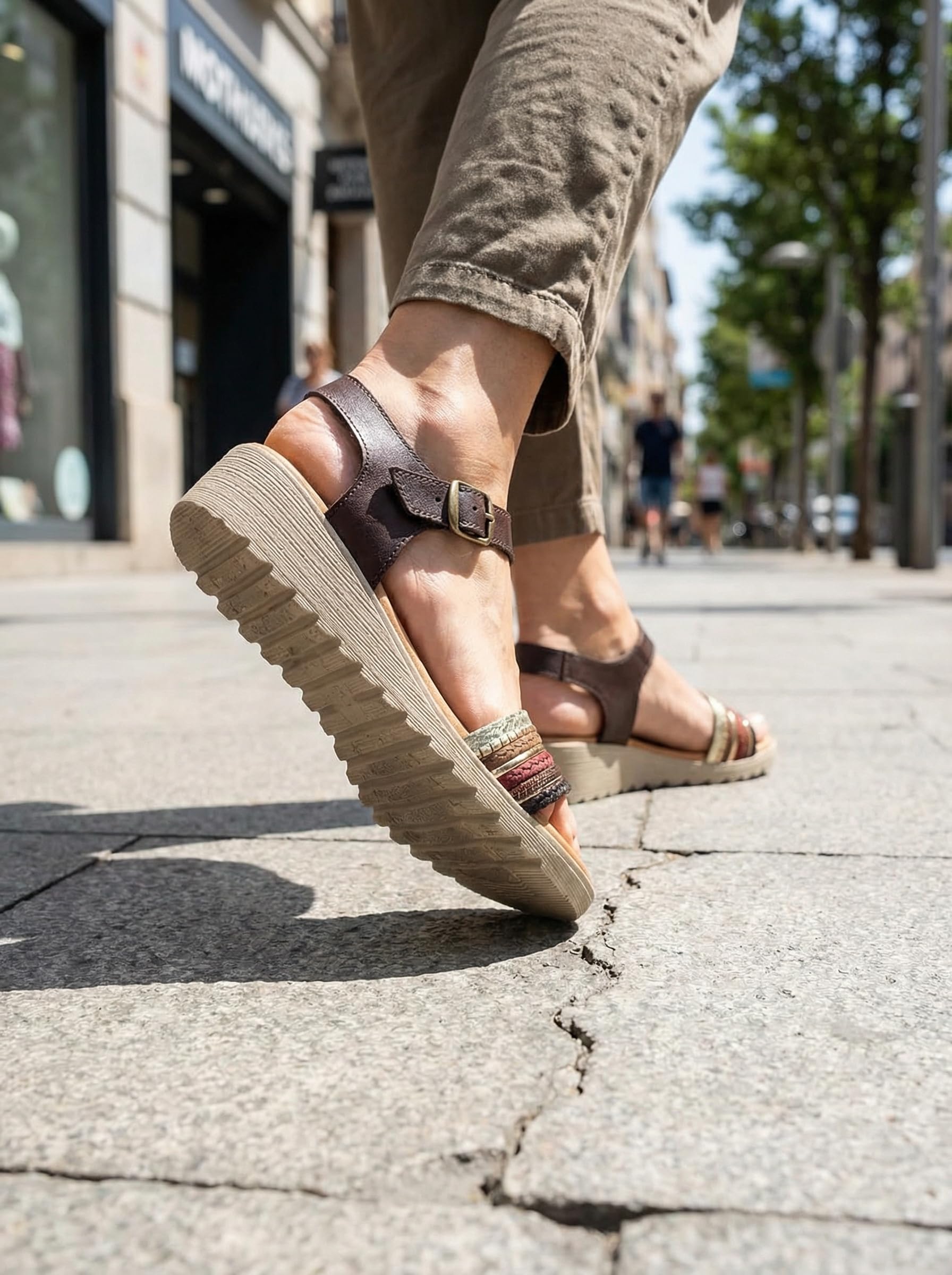 NOESLOMISMO BY DILEMA Sandalias Cómodas de Cuña Baja para Mujer | Tiras Trenzadas Multicolores