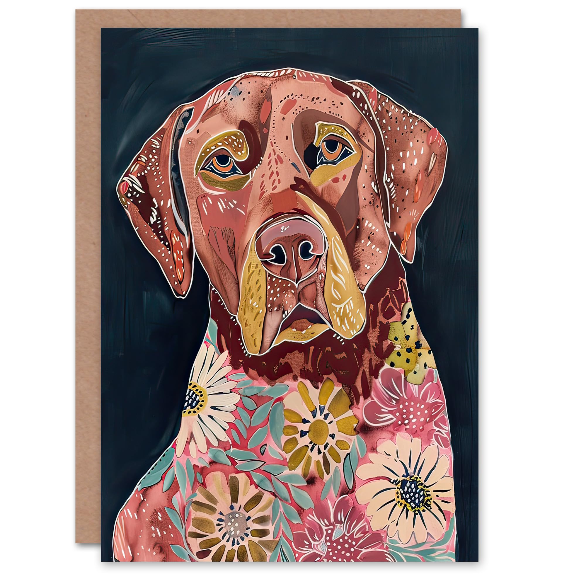 Artery8 Greeting Card Dog Lover Floral Red Labrador Folk Watercolour For Her Woman Birthday Card