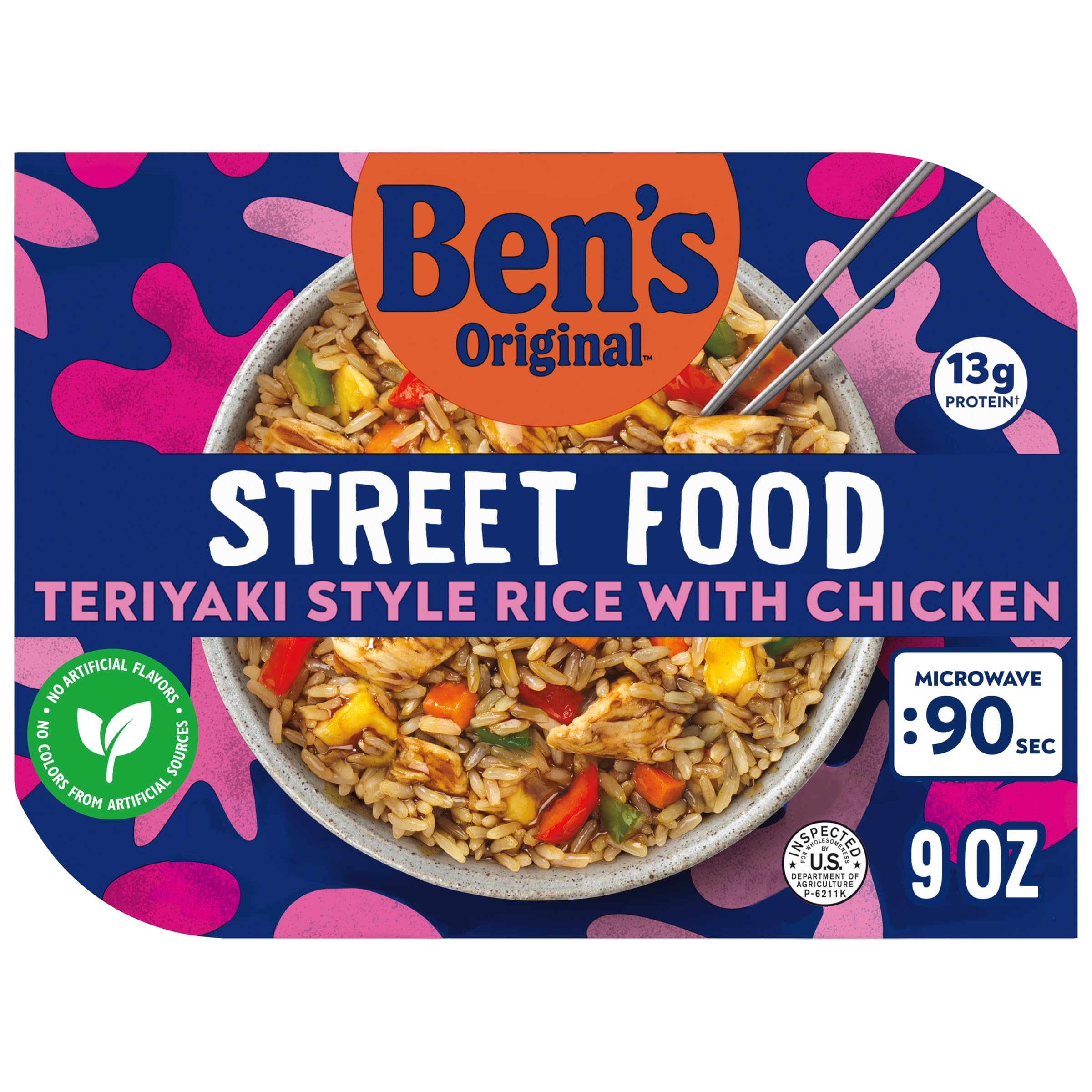 BENS ORIGINAL Street Food Teriyaki Style Rice with Chicken Prepared Entr e Microwavable Heat- -Eat Bowl in 90