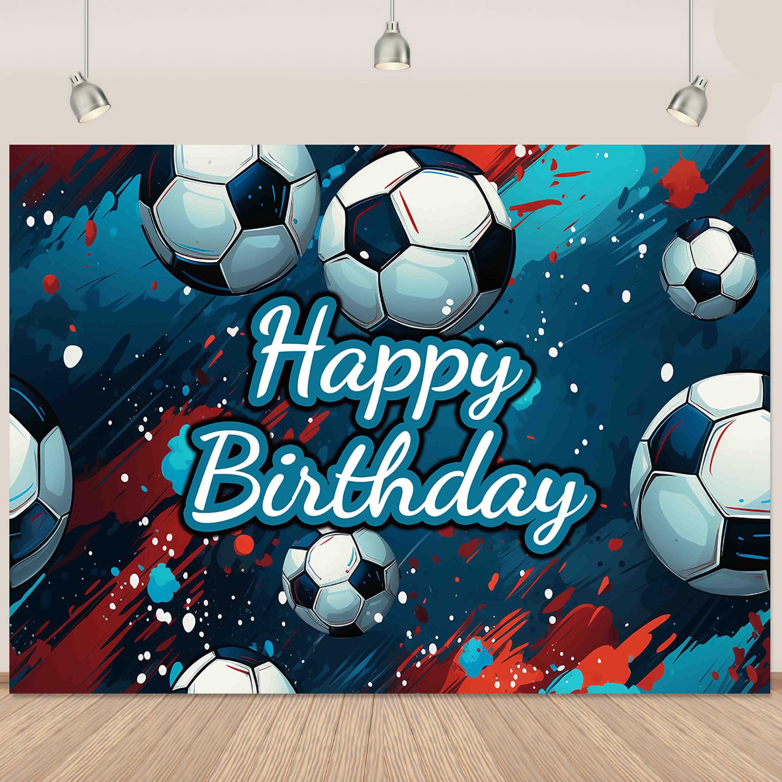 Soccer Happy Birthday Banner Backdrop Soccer Backdrop for Birthday Party Football Sports Themed Decorations Banner for Boys Party 5.9x3.6Ft