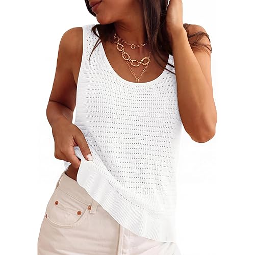 PRETTYGARDEN Sleeveless Sweater Tops for Women 2026 Spring Boho Tank Top Summer Crochet Scoop Neck Beach Vacation Clothes