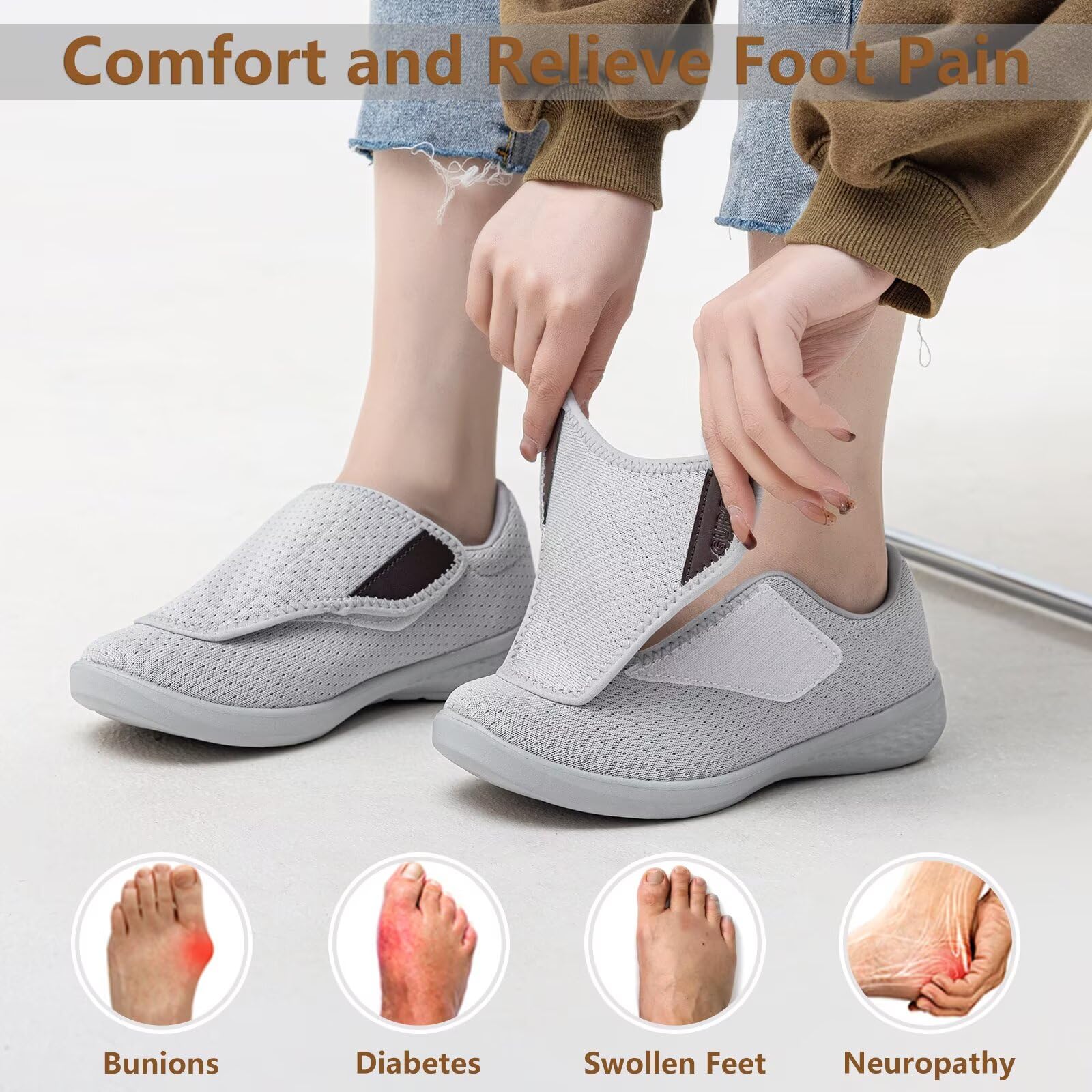 Zapatillas Diabéticos para Mujer Hombre Extra Anchas Ajustable Ortopédico Zapatos Respirable Pantuflas
