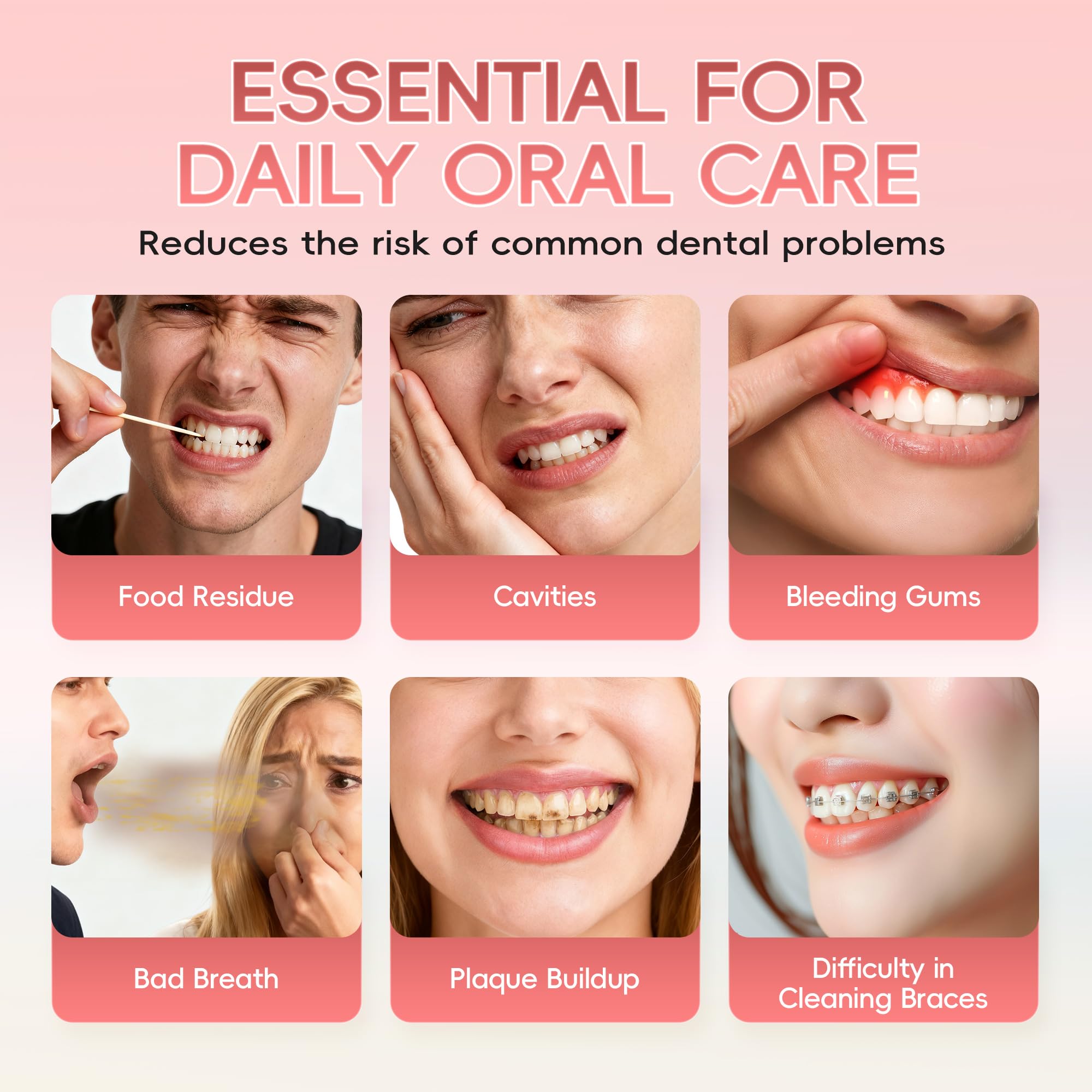 Mornwell Irrigador Dental, Irrigador Bucal Portátil para Dientes con Depósito, 4 Boquillas para Viaje y Familia, USB Recargable (Rosa)