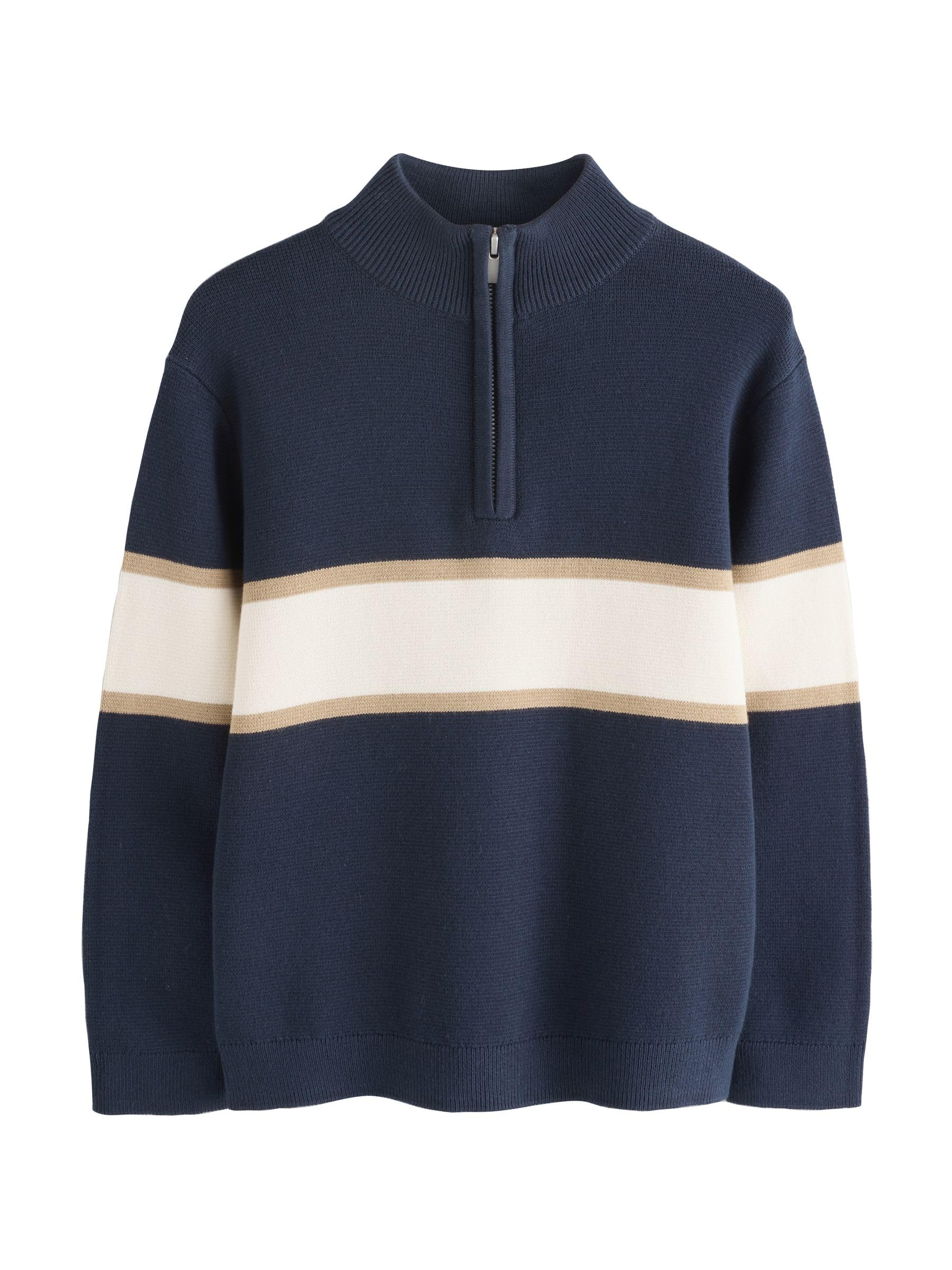 NEXT Jungen Strickpullover mit Reißverschlusskragen und Farbblock-Design 98-176