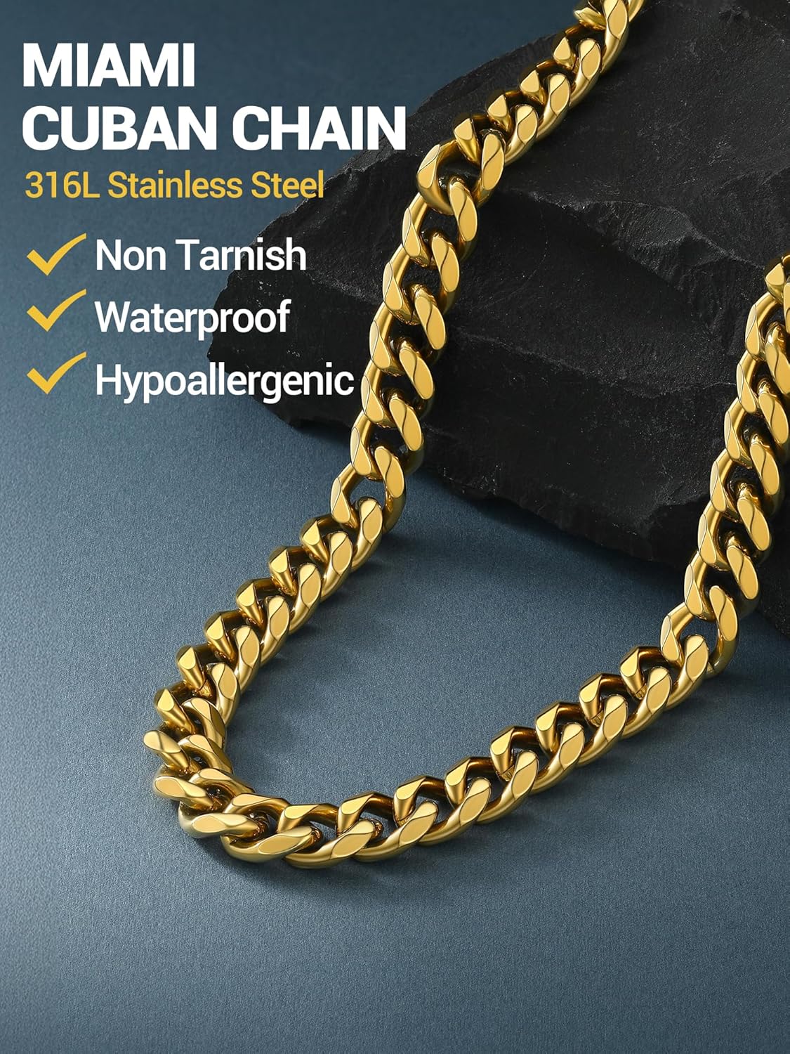 PROSTEEL Trendy Cuban Chain Necklace, Solid & Sturdy, Silver/Gold/Black Tone 316L Stainless Steel Chains, 3mm/6mm/9mm/12mm, 14-30 inch, Come with Box - Image 4