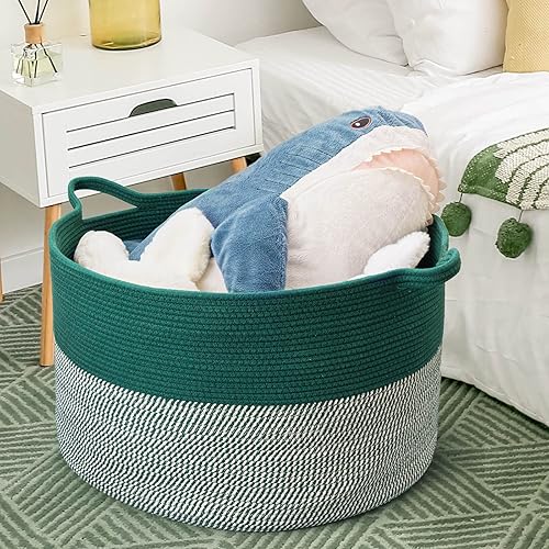 Miniatura 2 de Cesta de almacenamiento extragrande de 83 litros verde para manta en sala de estar, cesta de lavandería gigante, cesta de juguetes para bebé con