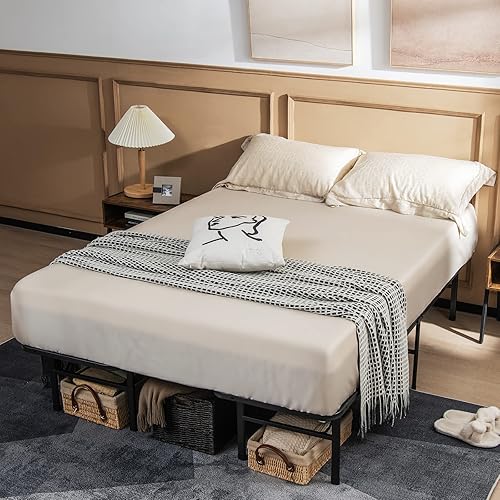 Miniatura 2 de BestComfort Base de cama de plataforma de tamaño individual o matrimonial, base de colchón plegable 2 en 1 con espacio libre de 14 pulgadas desde el