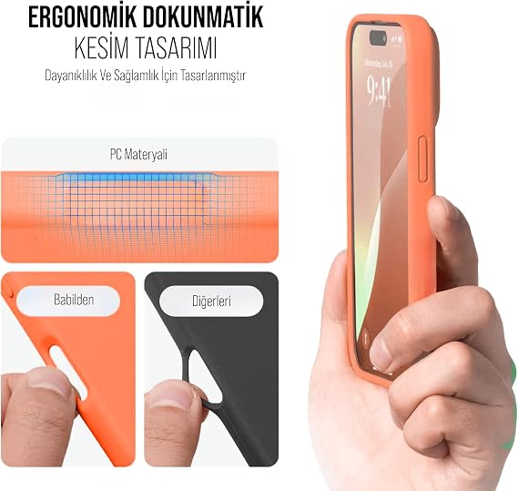 iPhone Case Thin Liquid Silicone 3 Layer Fully Coated Soft Gel Rubber Case Cover (Open Orange (19), iPhone 15 Pro)