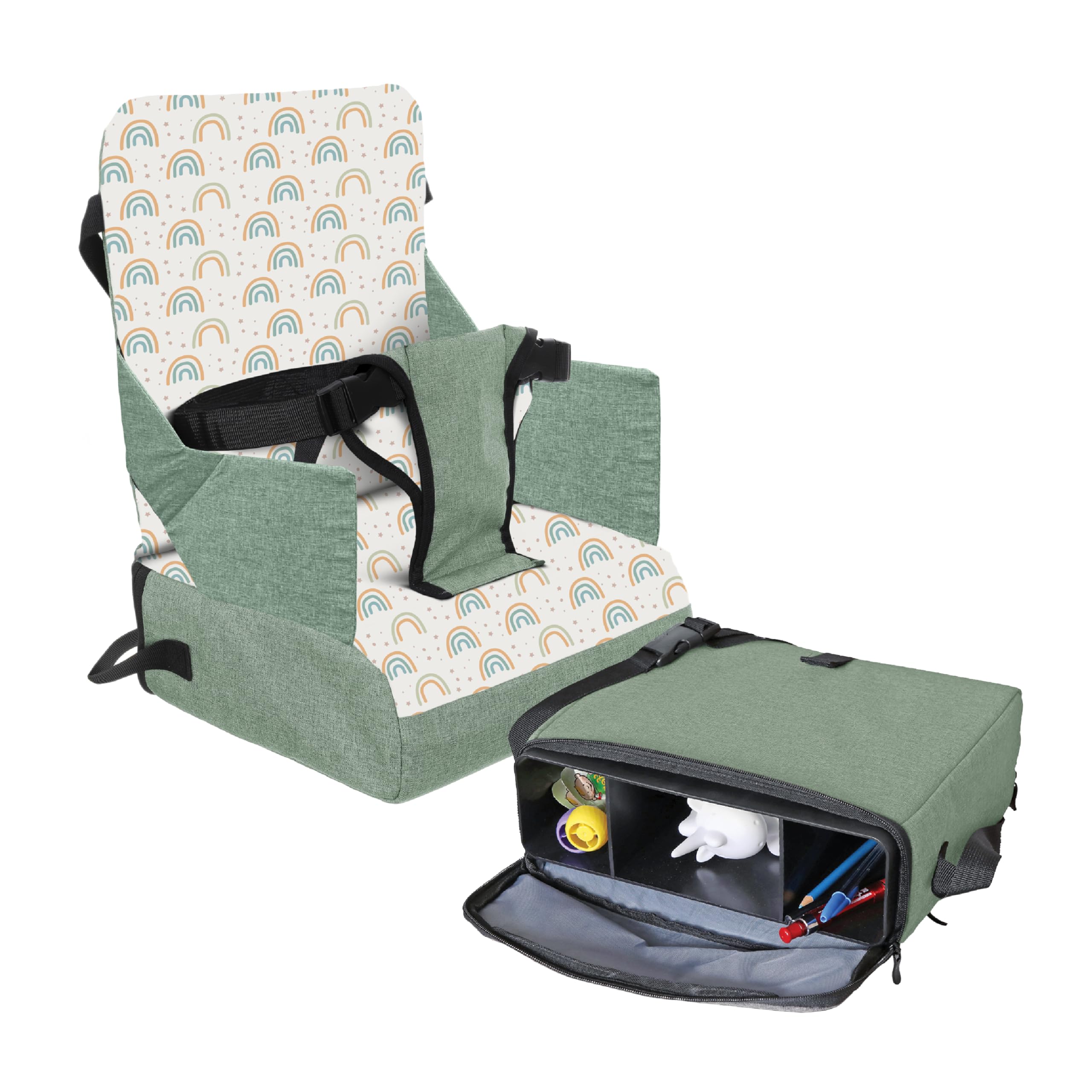 Dreambaby Grab ‘N Go Kids Booster Seat – Portable Travel Toddler High Chair for Dining (6M-3Y) with Storage & Shoulder Strap – Lightweight and Compact