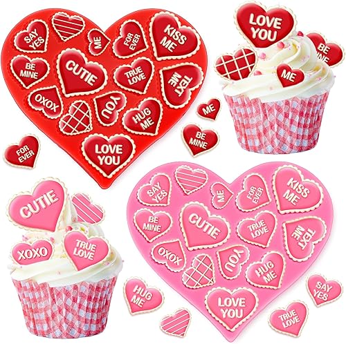JarThenaAMCS Molde de fondant para el día de San Valentín, molde de silicona con corazones de amor, para conversación, corazón, chocolate, caramelo,
