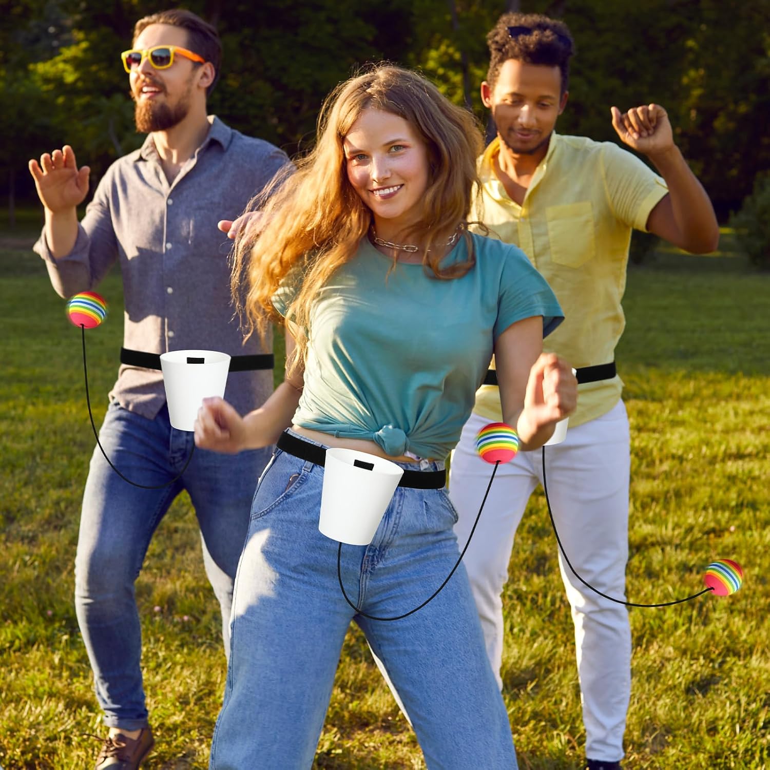 Soulchen 6 Set Swing Away Party Game Fun Catch Ball in Cup Twerk Ball Game Fun Games for Adults Party Graduations Funny Bachelor Night Wedding Birthday Christmas Family Games (White) White 6