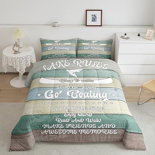 Miniatura 7 de Erosebridal Juego de ropa de cama con reglas de campamento, juego de edredón para cámper, tamaño Queen para niños, adolescentes, decoración de