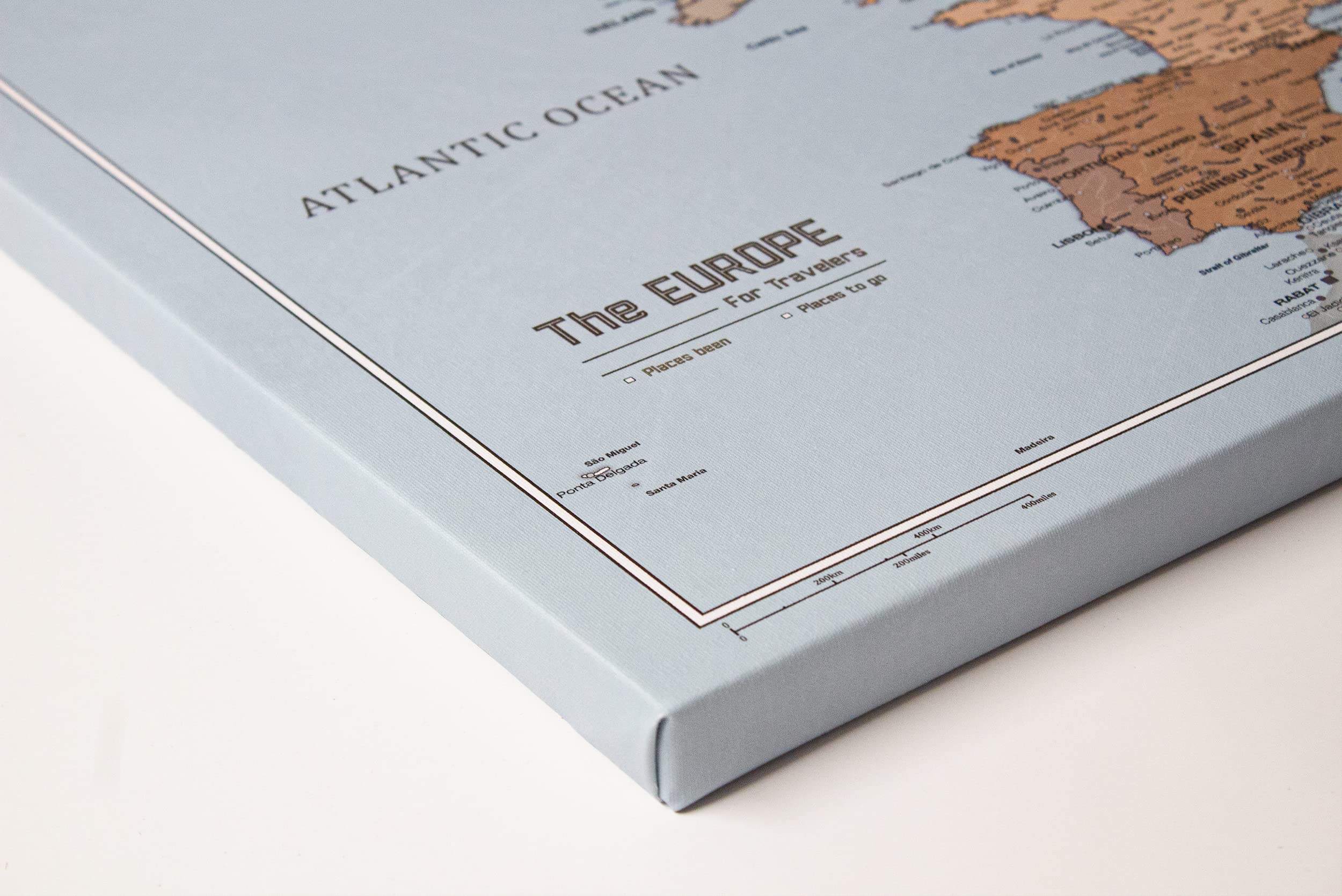Canvas mapa Europy z korkiem pinboard do przypinania celów podróży - Dekoracja ścienna do każdego pomieszczenia - obrazy canvas z mapą Europy w różnych rozmiarach (85x60 cm, Entwurf 3)