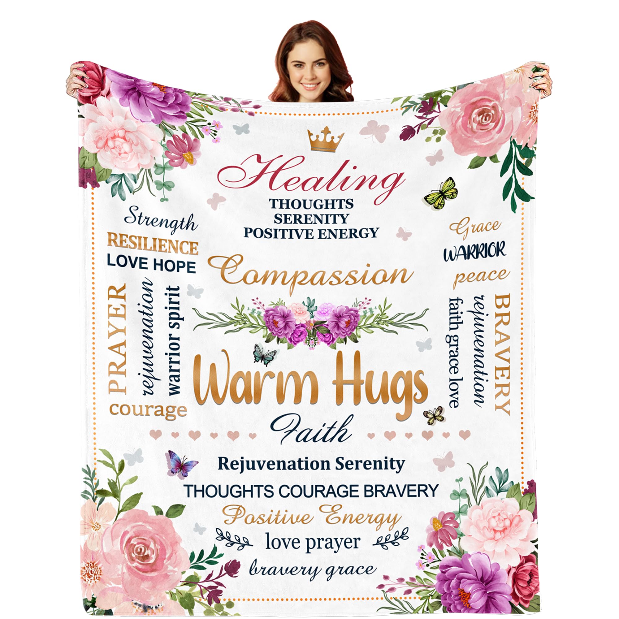 Lviliss Inspirational Gifts, Warm Hugs Healing Blanket, Get Well Gifts for Women After Surgery, Breast Cancer Gifts, Thinking of You Gifts for Women Soft Throw Blanket 60"x50"