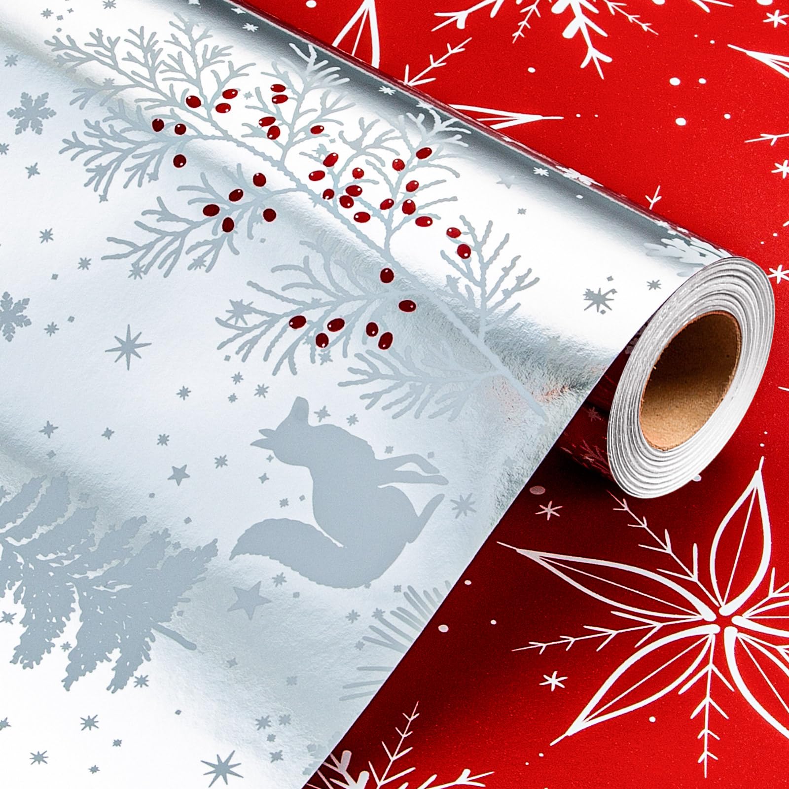 Wikadlik Christmas Wrapping Paper for Gift,Metallic Silver Bear Trees Present Wrap Roll for Holiday Festive Celebration DIY Craft Decoration - 43cm x 10m — image 1