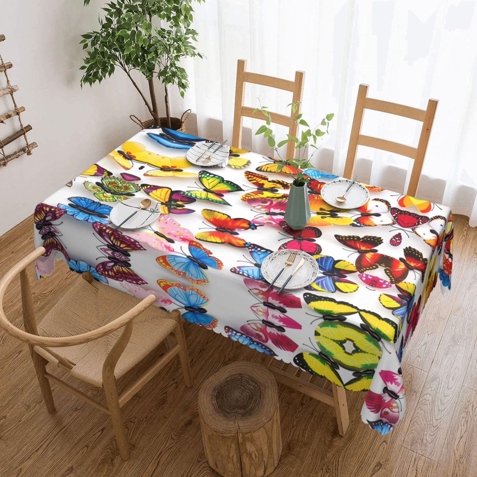 HLSBSSL Color butterfly Patterned square lace tablecloth, wrinkle-resistant and durable, suitable for dining tables, parties, etc.