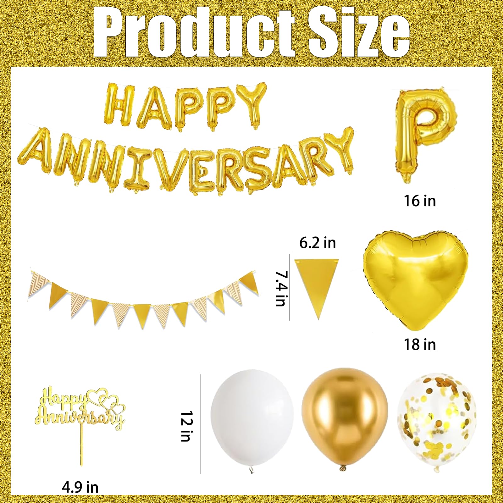 Happy Anniversary Decorations, 48Pcs Gold Romantic Wedding Decoration Set including Heart Foil Balloon - Image 3