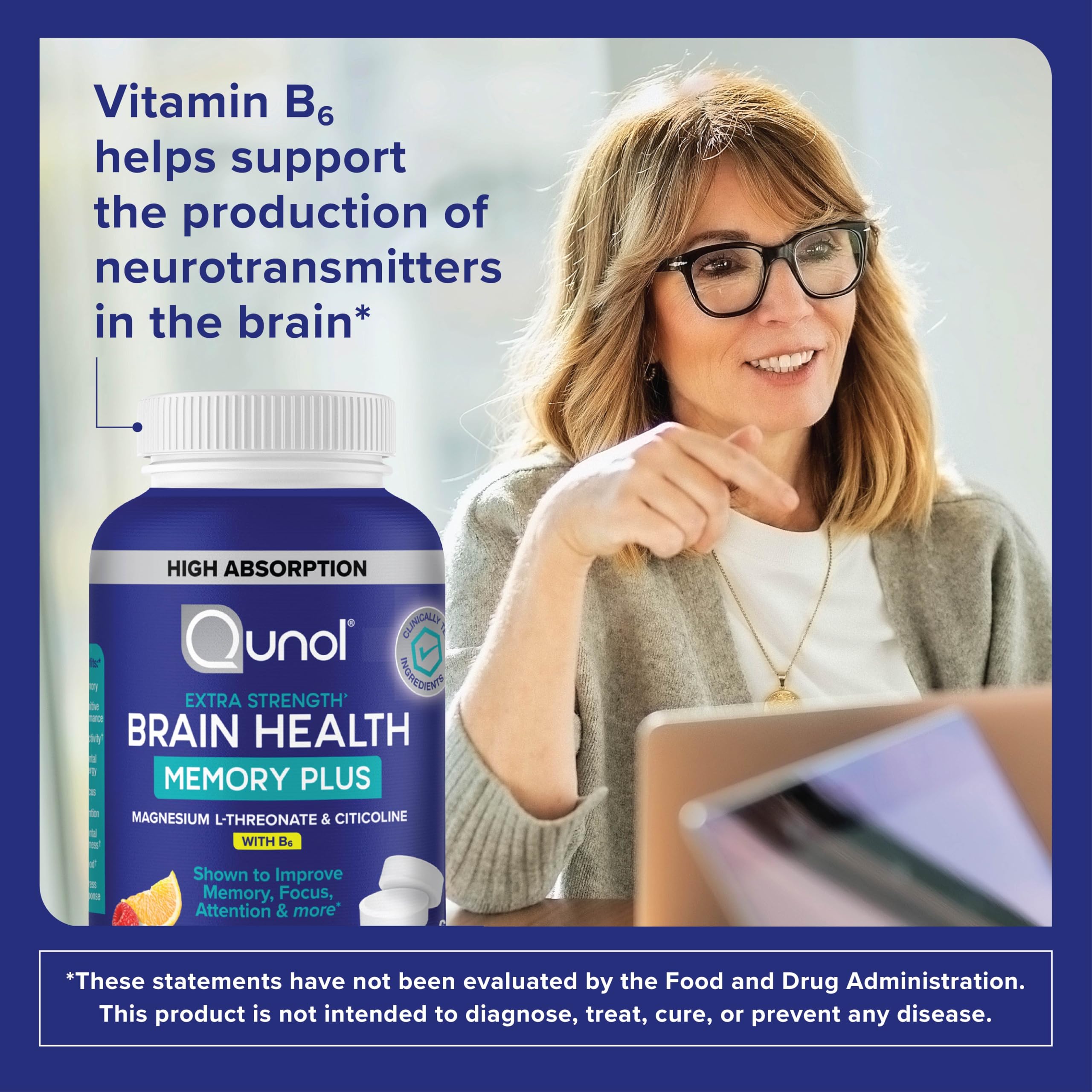 Qunol Brain Health Memory Plus Chewable w/Magtein, Cognizin & VIT B6, 60ct — Amazon image 9