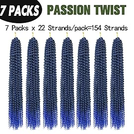 Ubeleco Long Passion Twist Hair,24 Inch Water Wave Crochet Hair Passion Twist Crochet Hair for Women Ombre Blue Bohemian Synthetic Curly Braiding Hair Extensions (24 Inch (Pack of 7),1B/Blue)