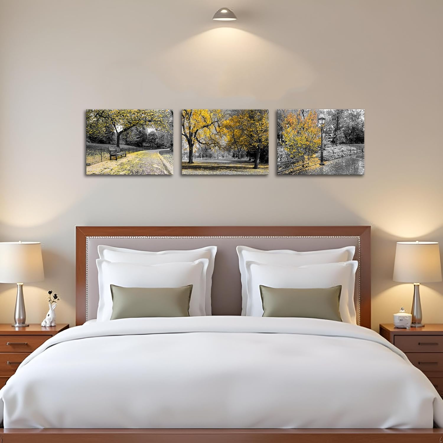 RyounoArt Black White Yellow Canvas Wall Art Yellow Tree Pictures Painting Autumn Nature Landscape Prints for Home Office Wall Decor Framed 12 * 16 inch each - Image 2