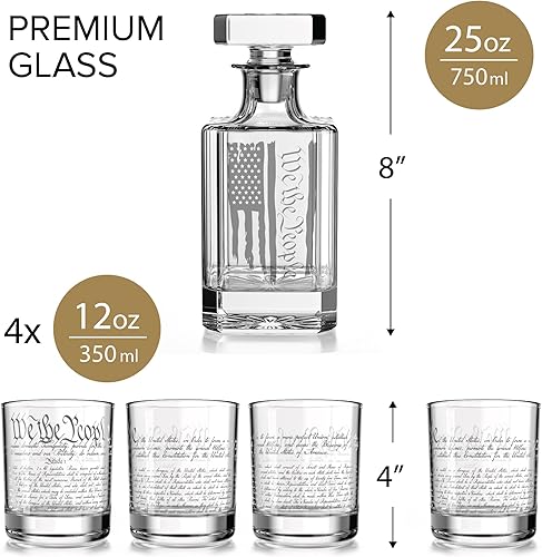 Miniatura 6 de We The People - Juego de 5 piezas de decantador patriótico de la bandera estadounidense, con cristal de whisky, caja de regalo de primera calidad,
