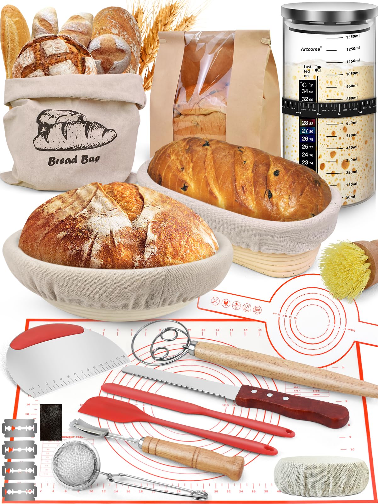 Fouet tapis de pâtisserie et couteau à pain pour kit de cuisson du pain au levain maison