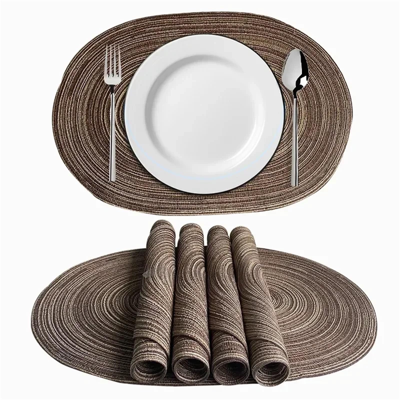 place mats for table Oval Round Placemat Decoration Cotton Woven Pad Table Mats Placemats Place Mat Dining Room Kitchen for Kitchen Restaurant Dining Table(Coffee)