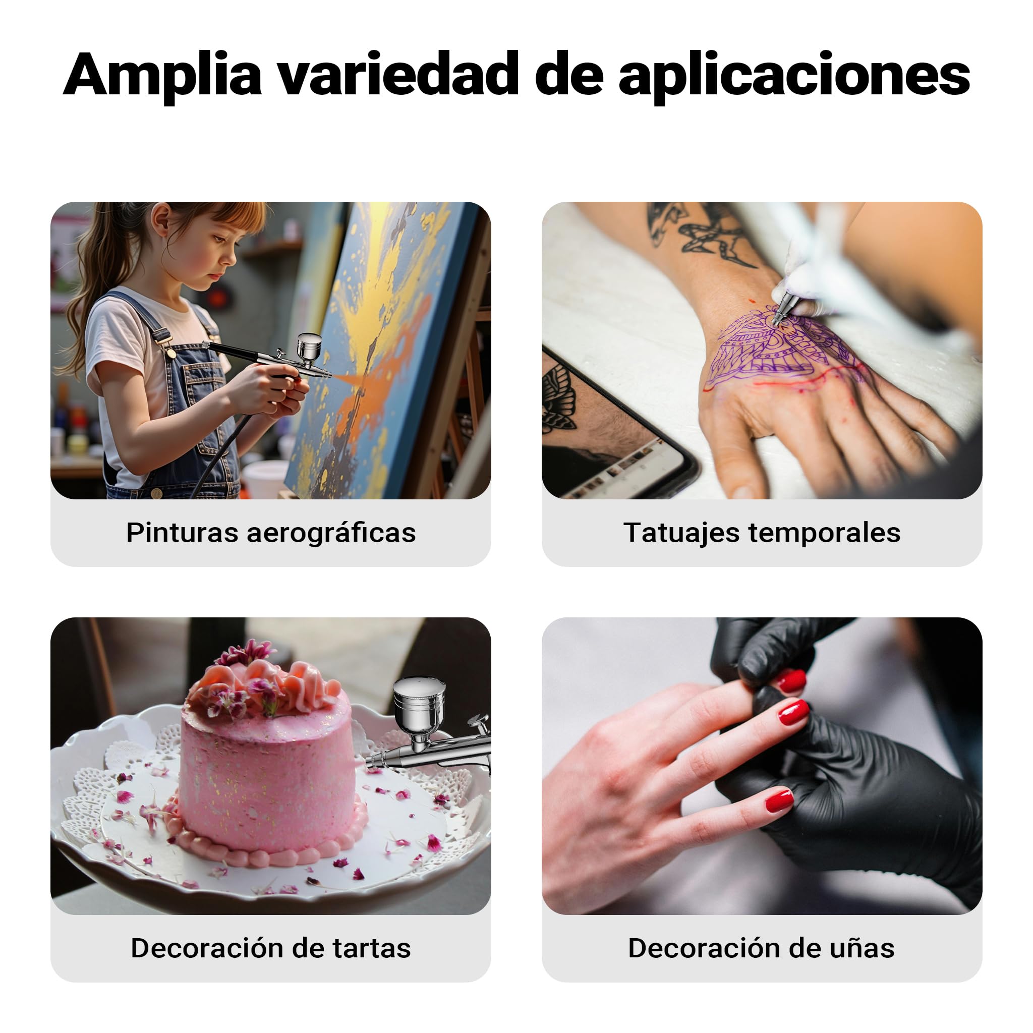 Wiltec HS-A10K Set compresor portátil de 12V con aerógrafo, boquilla 0,3 mm y manguera de 1,8 m presión máx. 2,8 bares para aerografía, tatuajes y manicura, arranque y parada automáticos