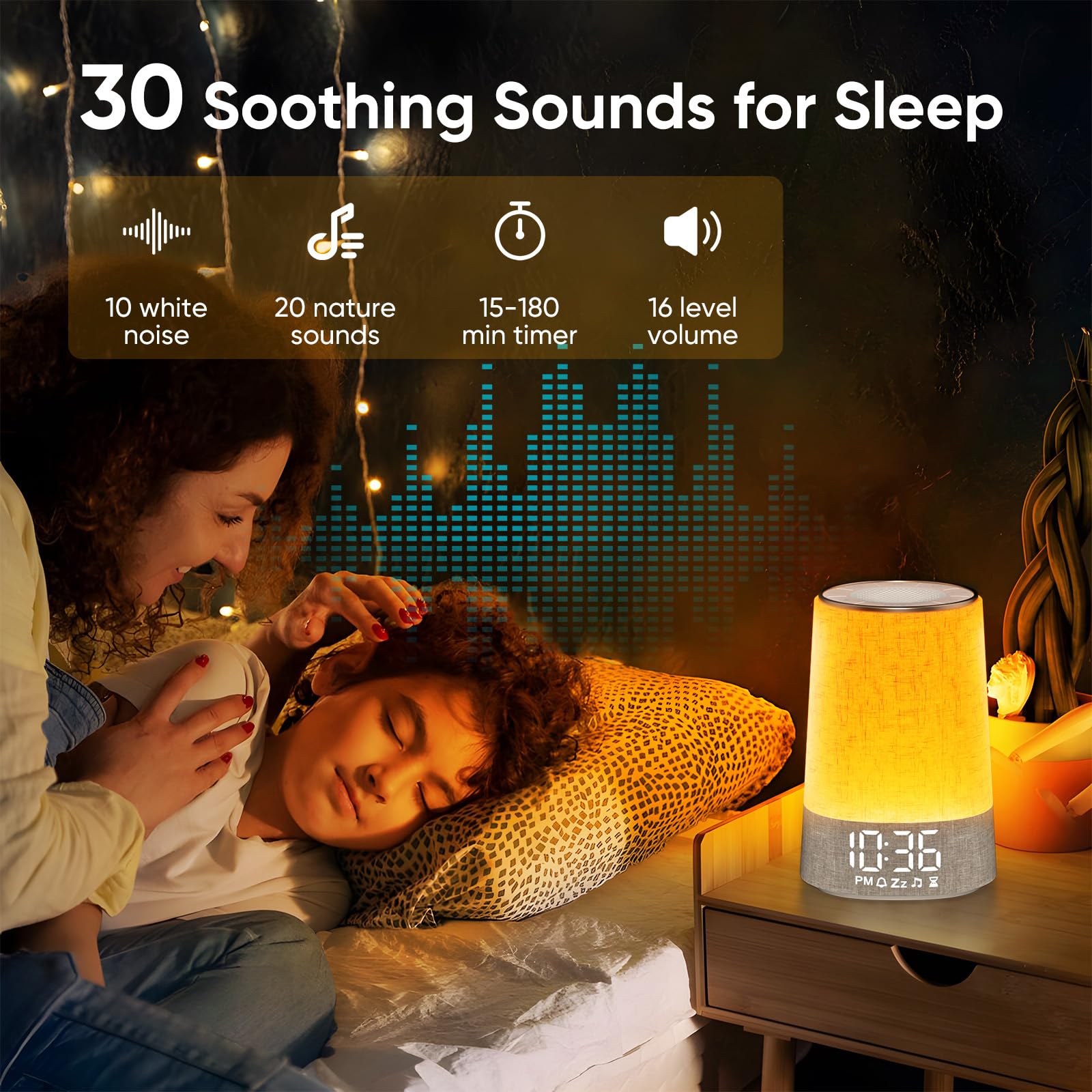 Sunrise Réveil Lumière de Réveil Lampe de Chevet Dimmable avec Machine