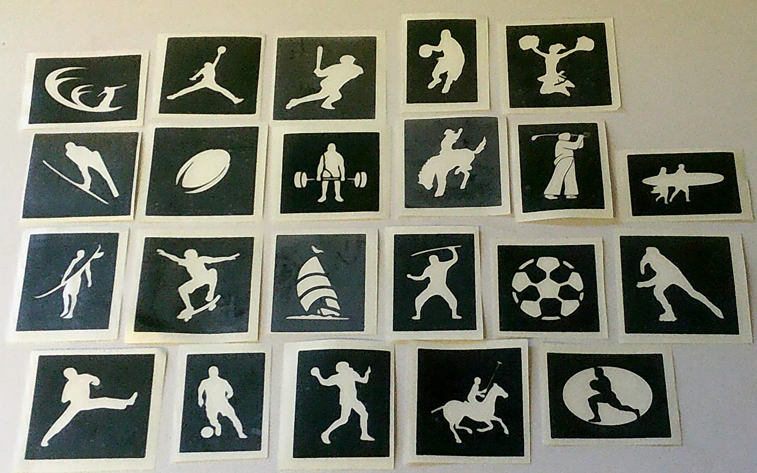 Dazzle Glitter Tattoos Multicolor 25 X Sport Stencils For Etching On Glass (Mixed) Baseball Football Karate Skater