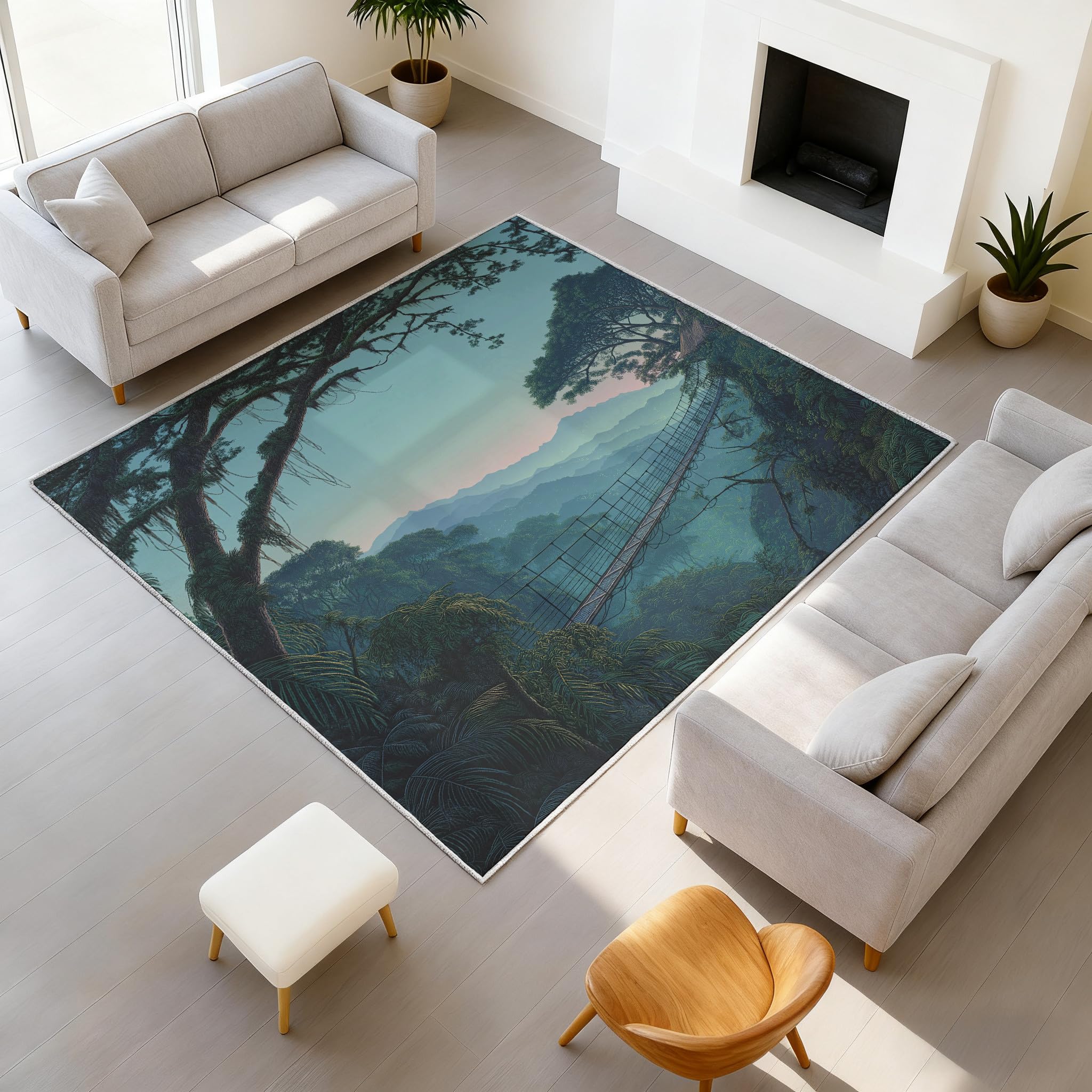 Genérico Dywan do salonu i sypialni, puszysty krótki włos antypoślizgowy dywan do salonu dla dzieci biuro niebieskie jezioro dywaniki mały 80 x 150 cm tropikalny las deszczowy zachód słońca