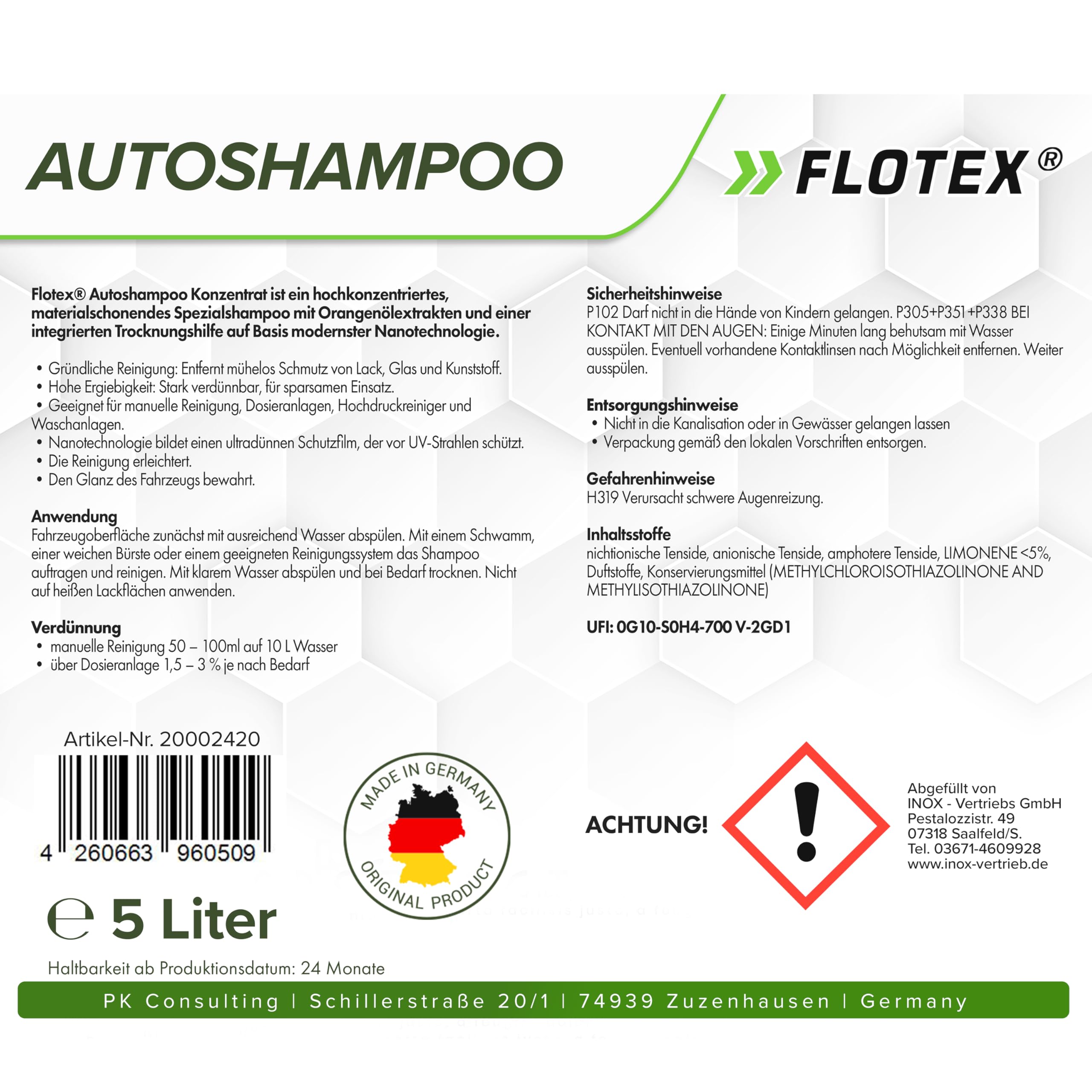 Autoshampoo Konzentrat im praktischen 4x5L Kanister | Autoshampoo für Hochdruckreiniger | Autoreiniger für PKW, LKW, Wohnmobil und Motorrad