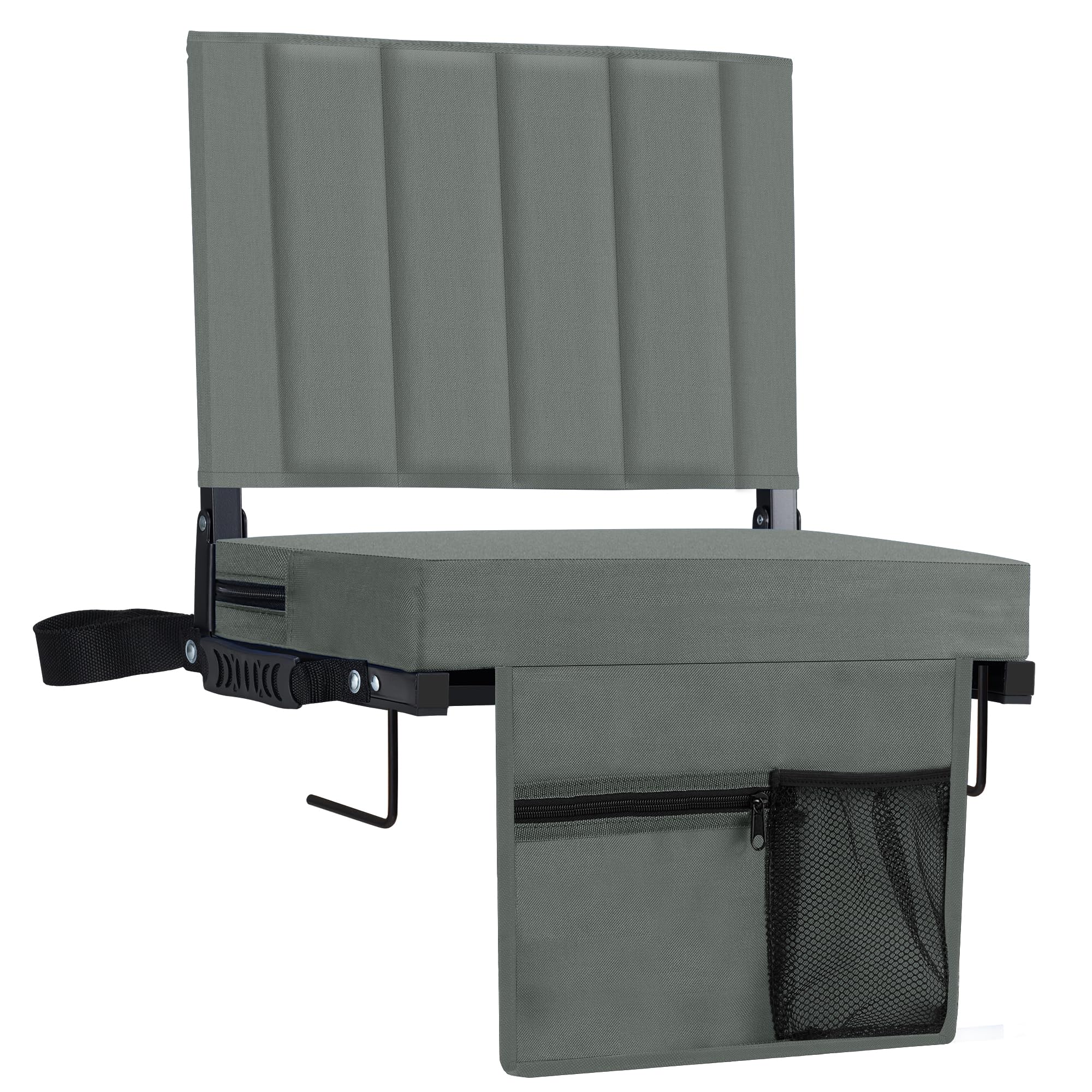 Stadium Seat for Bleachers with Back Support, Portable Bleacher Seat with Wide Comfy Padded Cushion, Metal Hook, Folding Stadium Chair with Shoulder Strap, Carry Handle, Cup Holder