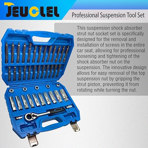 Miniatura 14 de Juego de 18 piezas de herramientas de extracción de tuercas de amortiguador de suspensión, cubo de dirección de 1/2 pulgada, juego de trinquete y 18